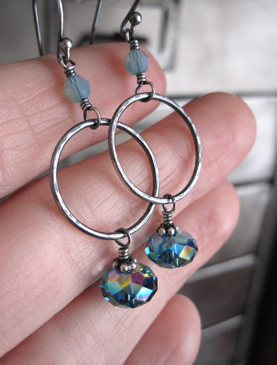 UNION - Aqua Crystal Circle Hoop Earrings