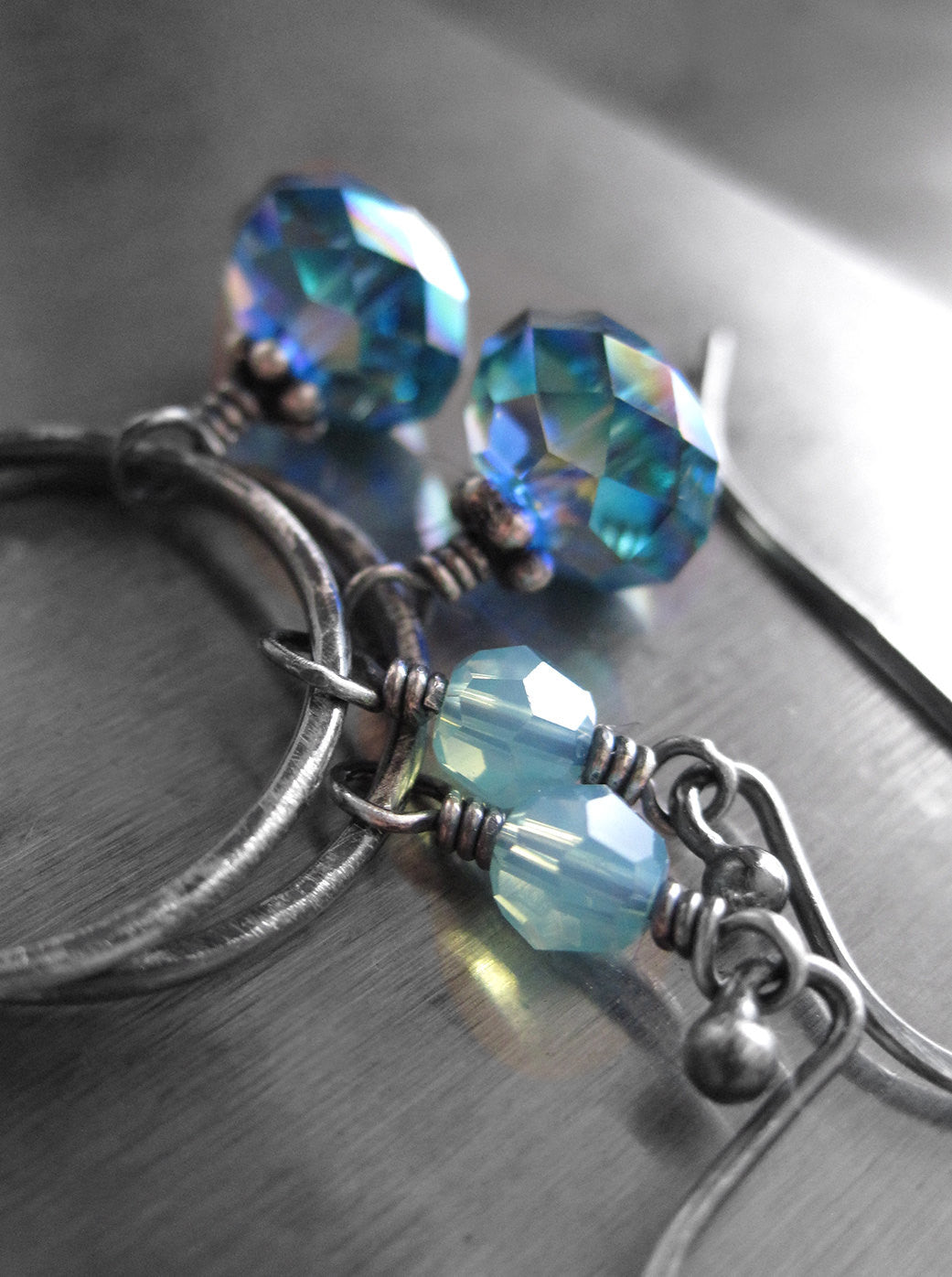 UNION - Aqua Crystal Circle Hoop Earrings