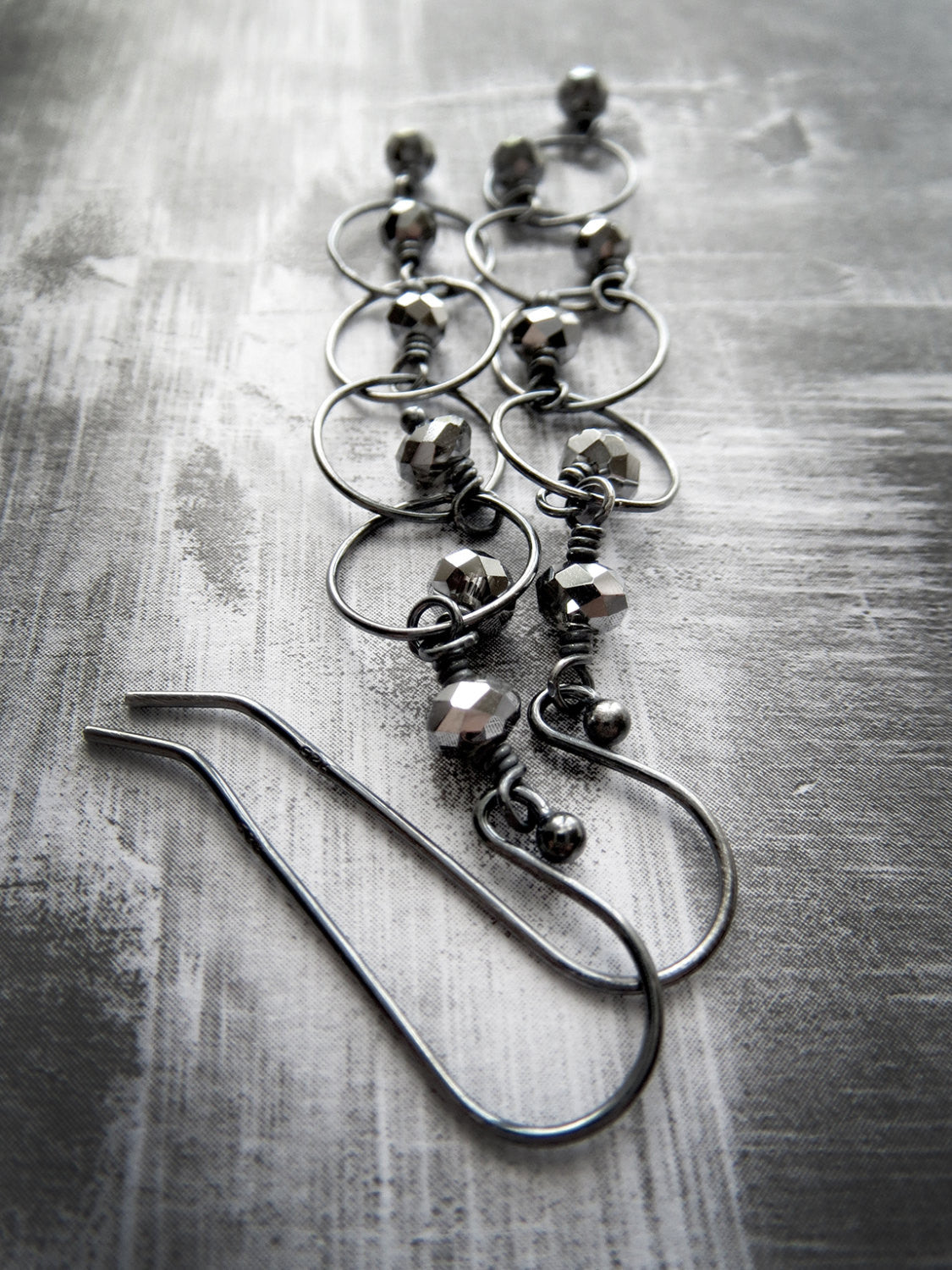 SILVER RAIN - Oxidized Sterling Silver Circle Chain Earrings