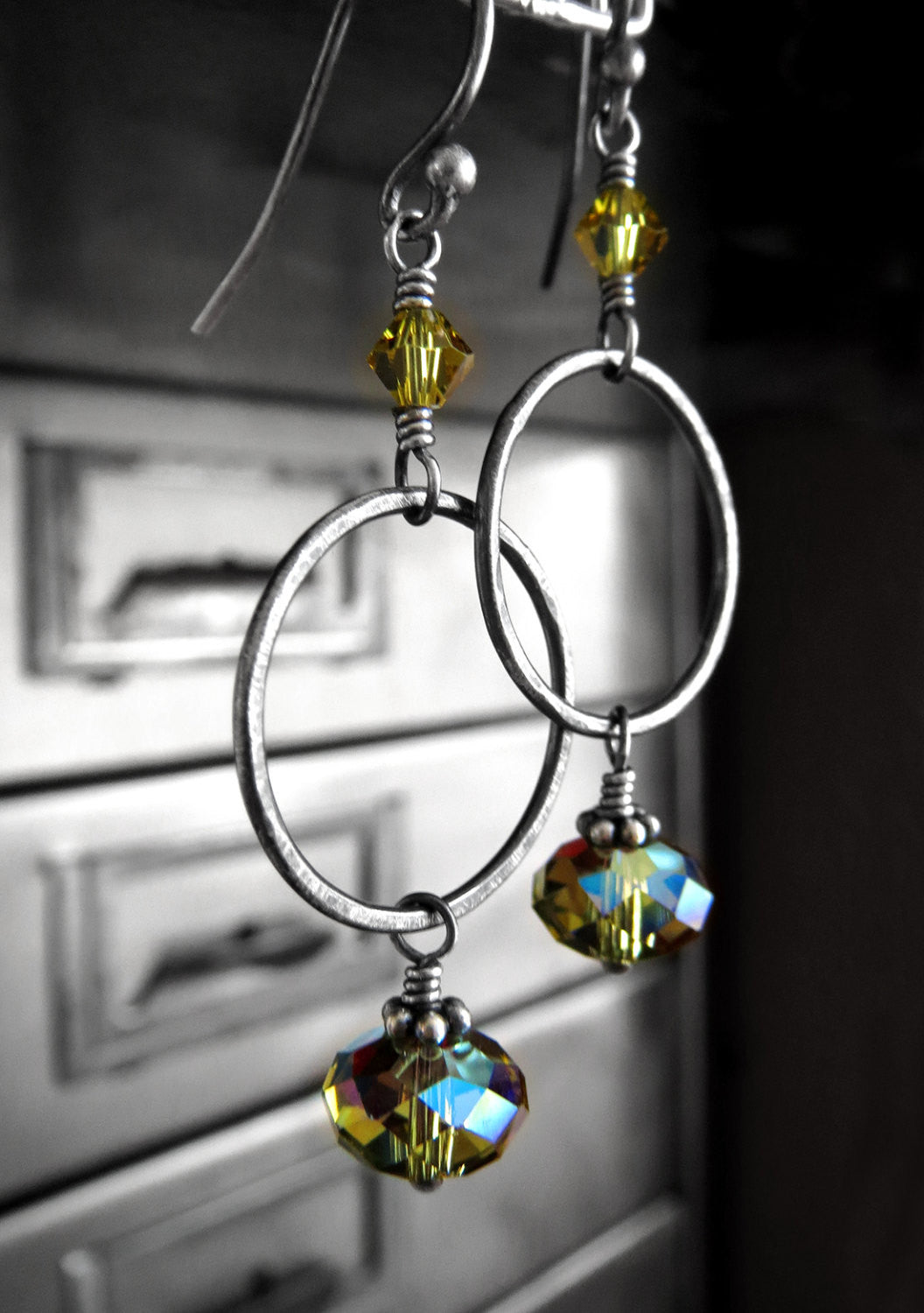 UNION - Olive Green Crystal Hoop Earrings
