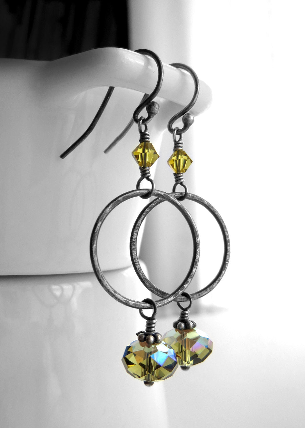 UNION - Olive Green Crystal Hoop Earrings