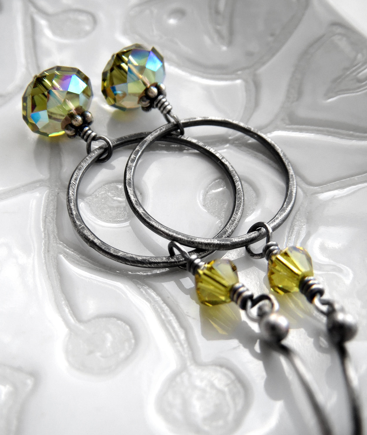 UNION - Olive Green Crystal Hoop Earrings