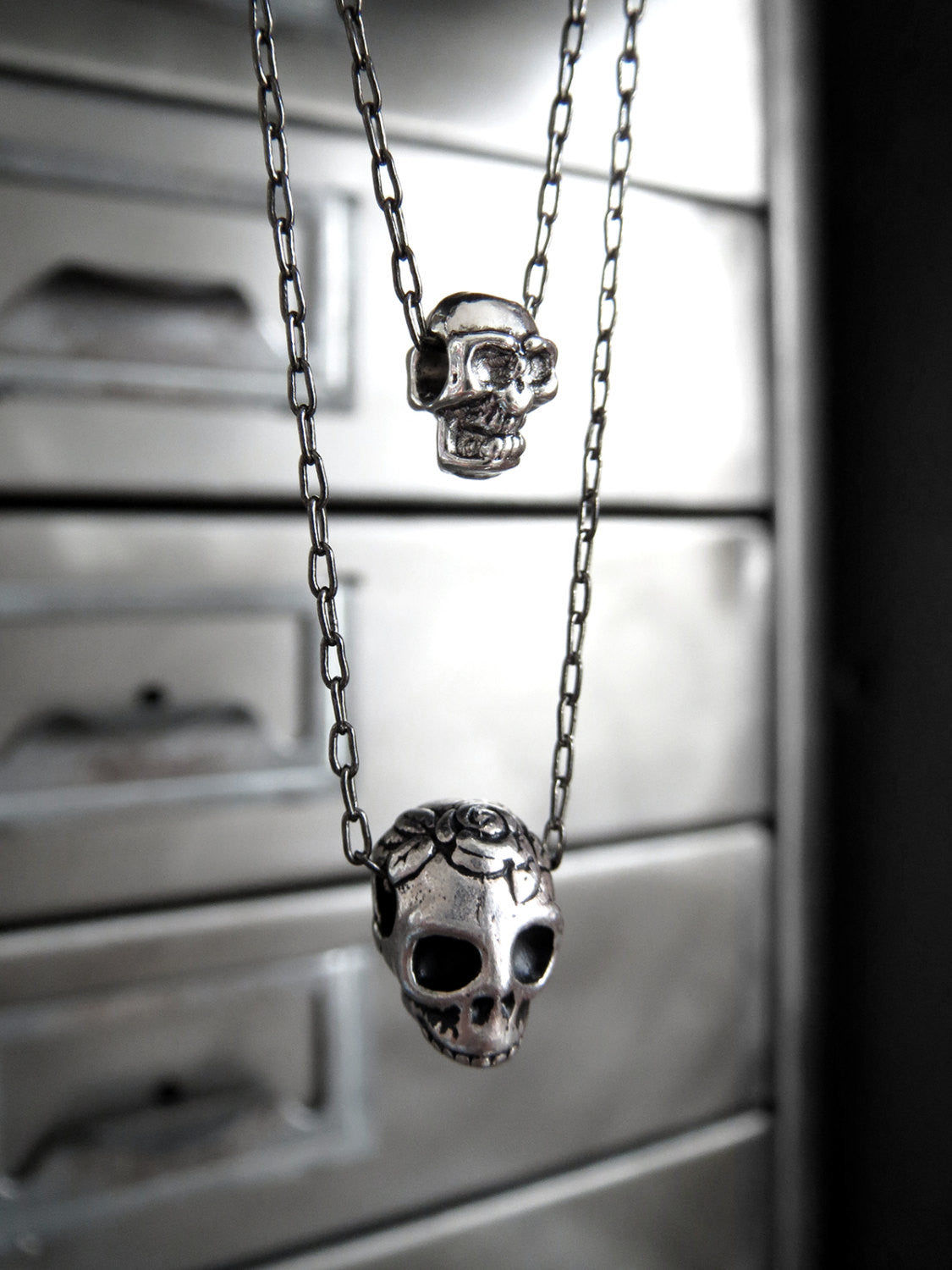 Tiny Silver Skull Pendant Necklaces - 2 Sizes