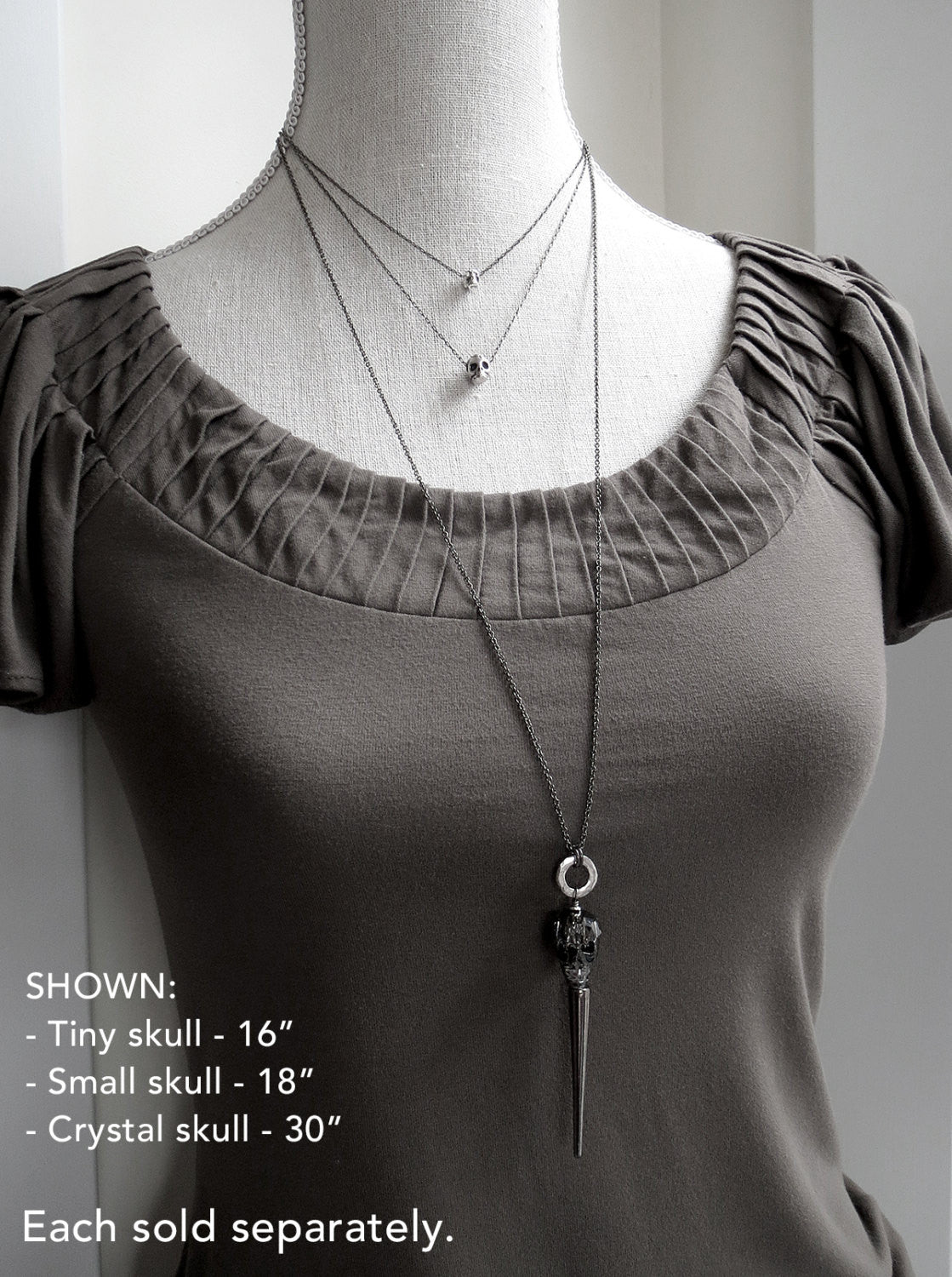 Tiny Silver Skull Pendant Necklaces - 2 Sizes