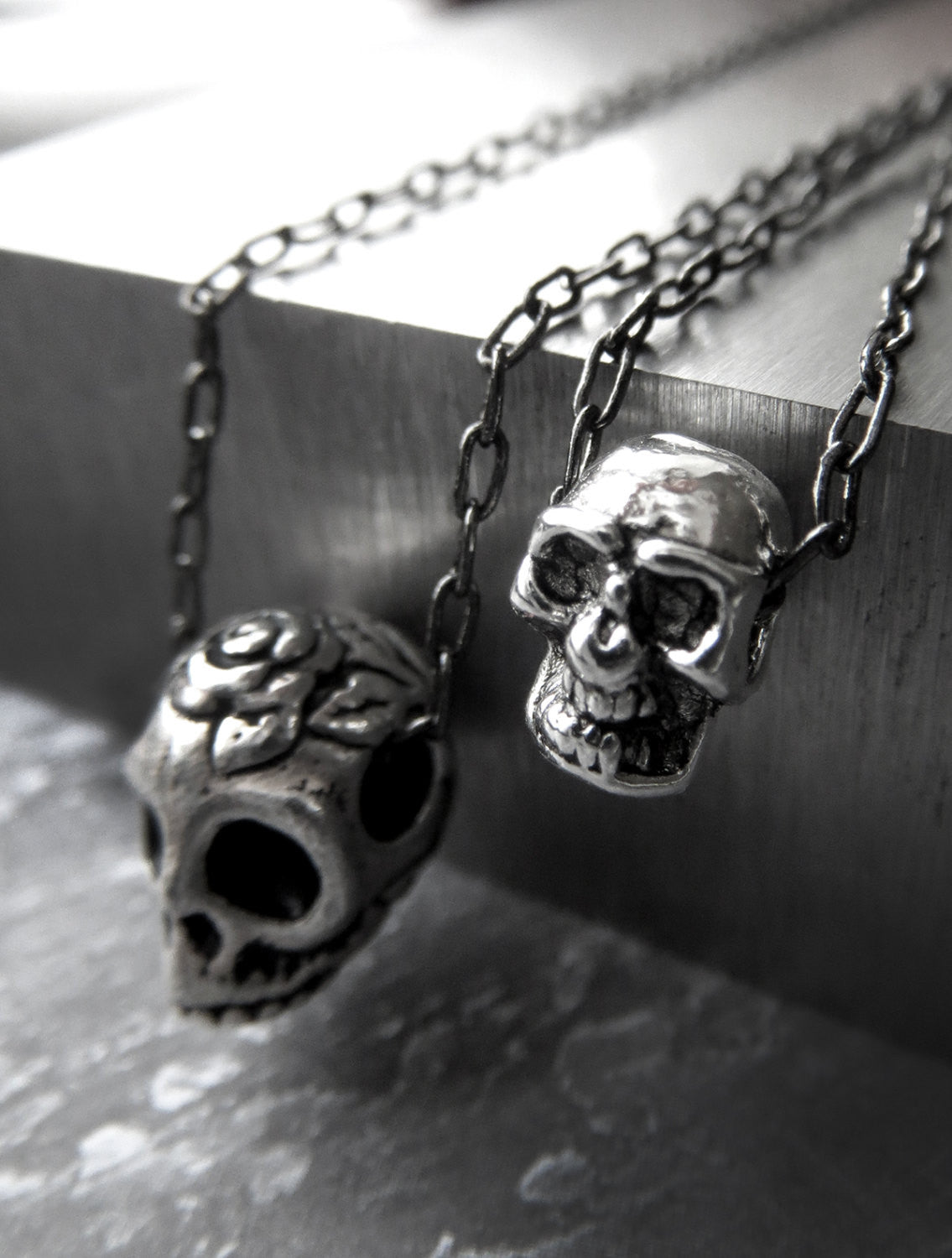 Tiny Silver Skull Pendant Necklaces - 2 Sizes