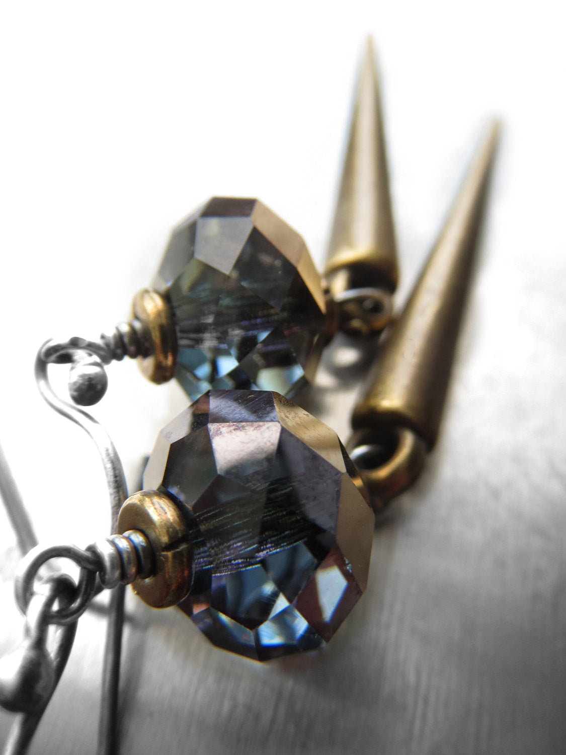 GILDED DAGGER - Antiqued Brass Spike Earrings with Crystal