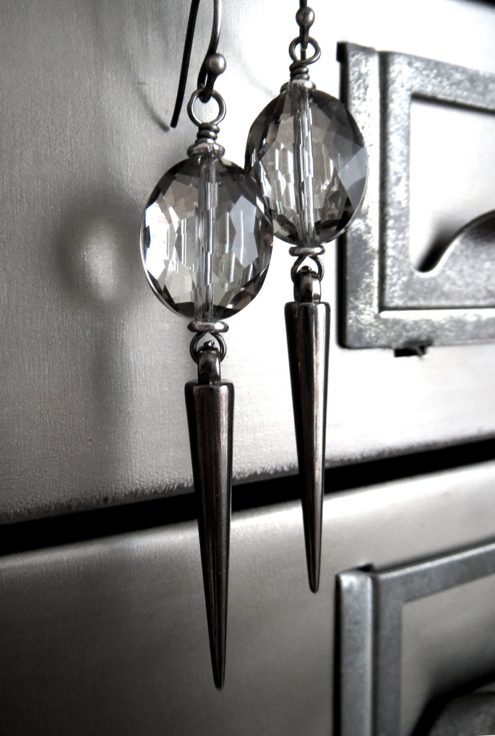 Metallic Spike Earrings - Dark Silver or Gunmetal