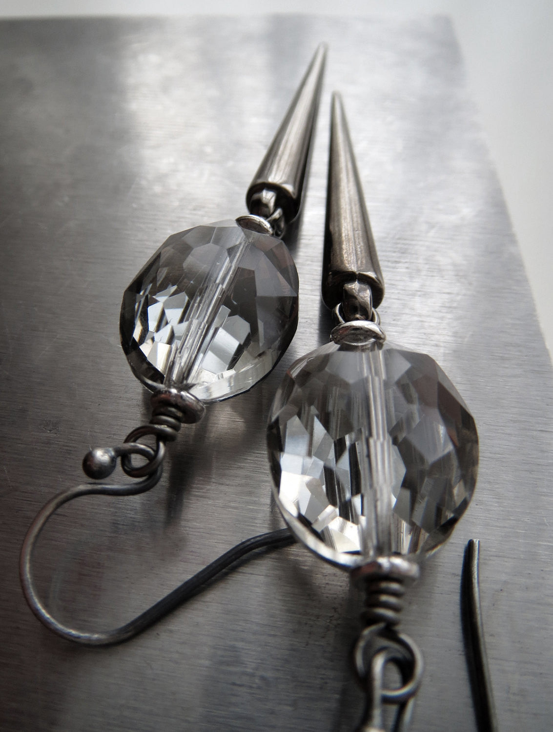 Metallic Spike Earrings - Dark Silver or Gunmetal