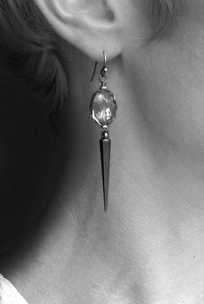 Metallic Spike Earrings - Dark Silver or Gunmetal