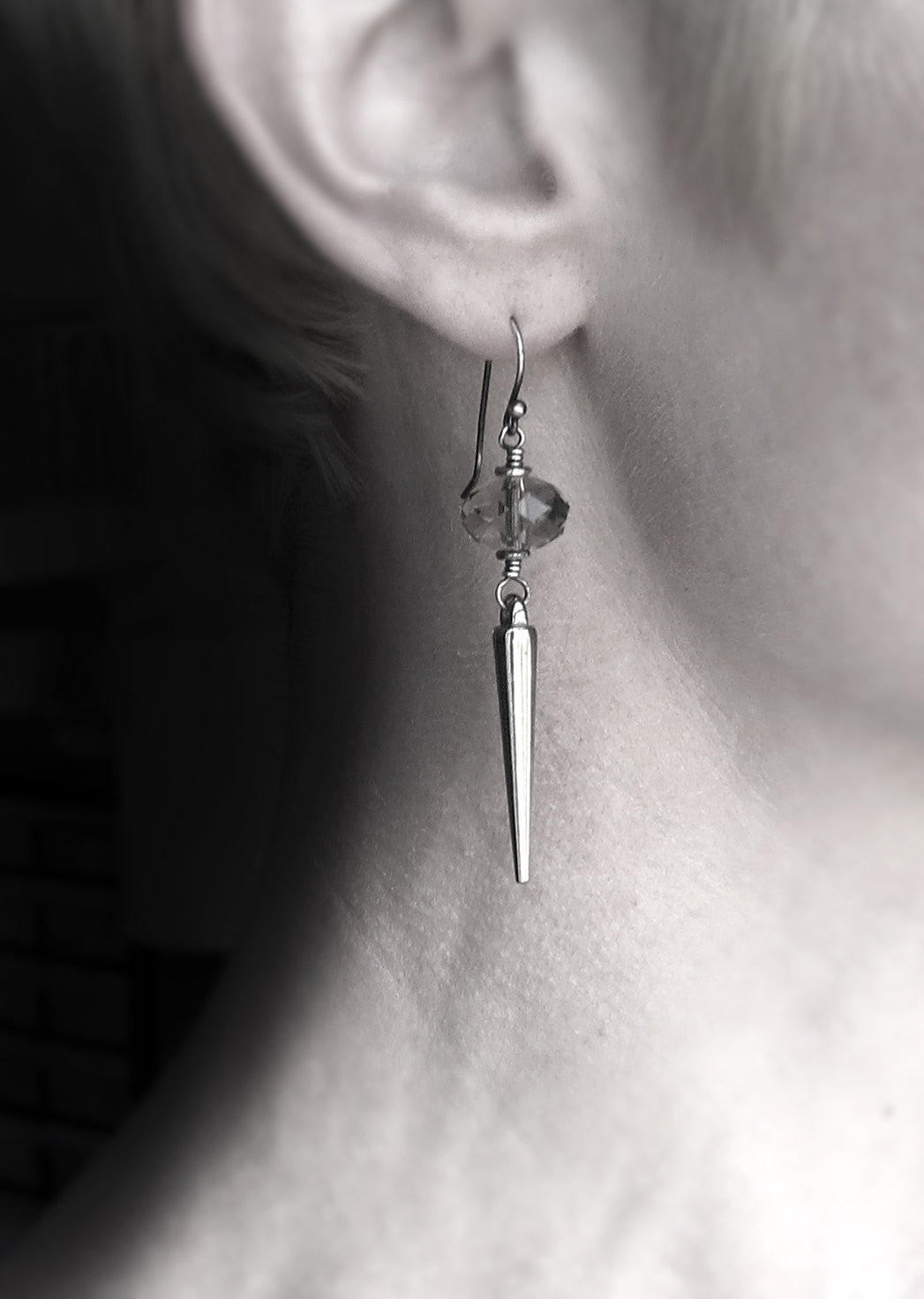 Silver Spike Earrings with Crystal Accents