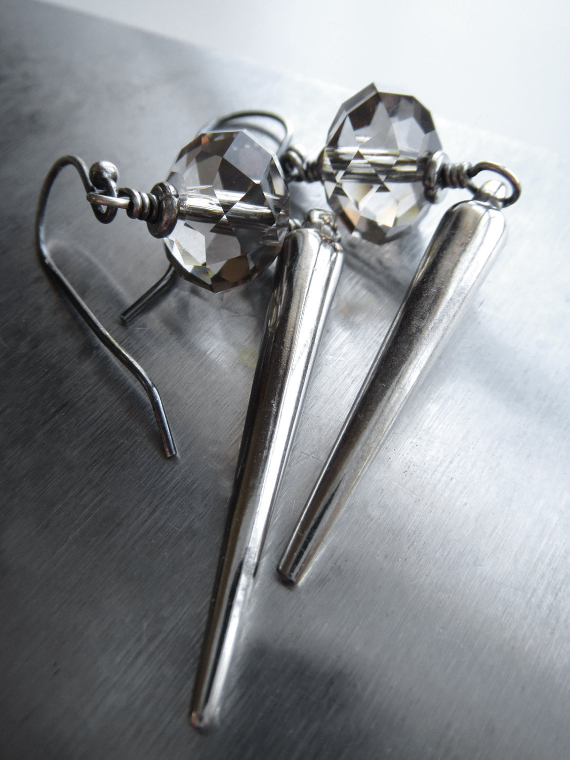 Silver Spike Earrings with Crystal Accents