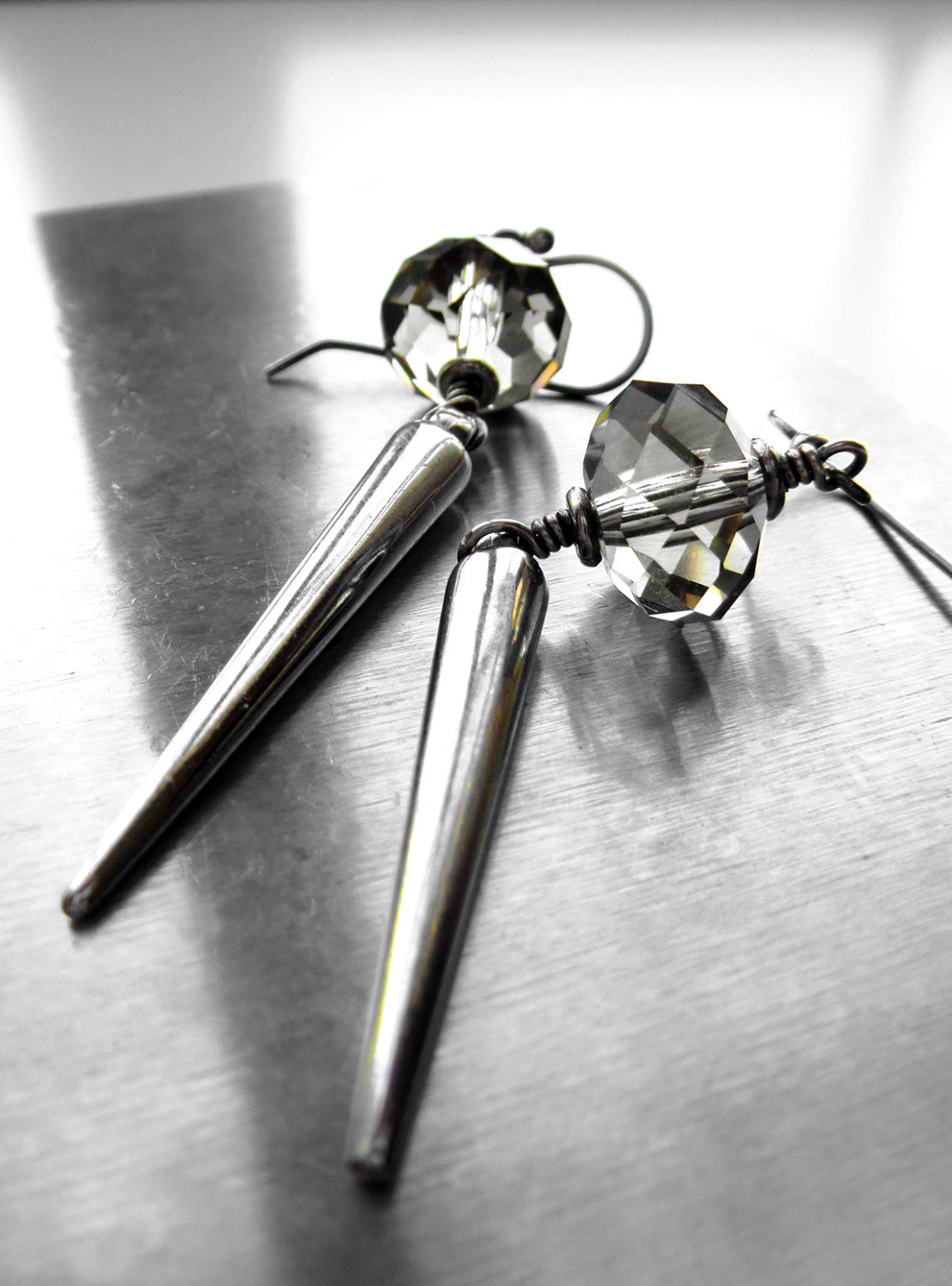 Silver Spike Earrings with Crystal Accents