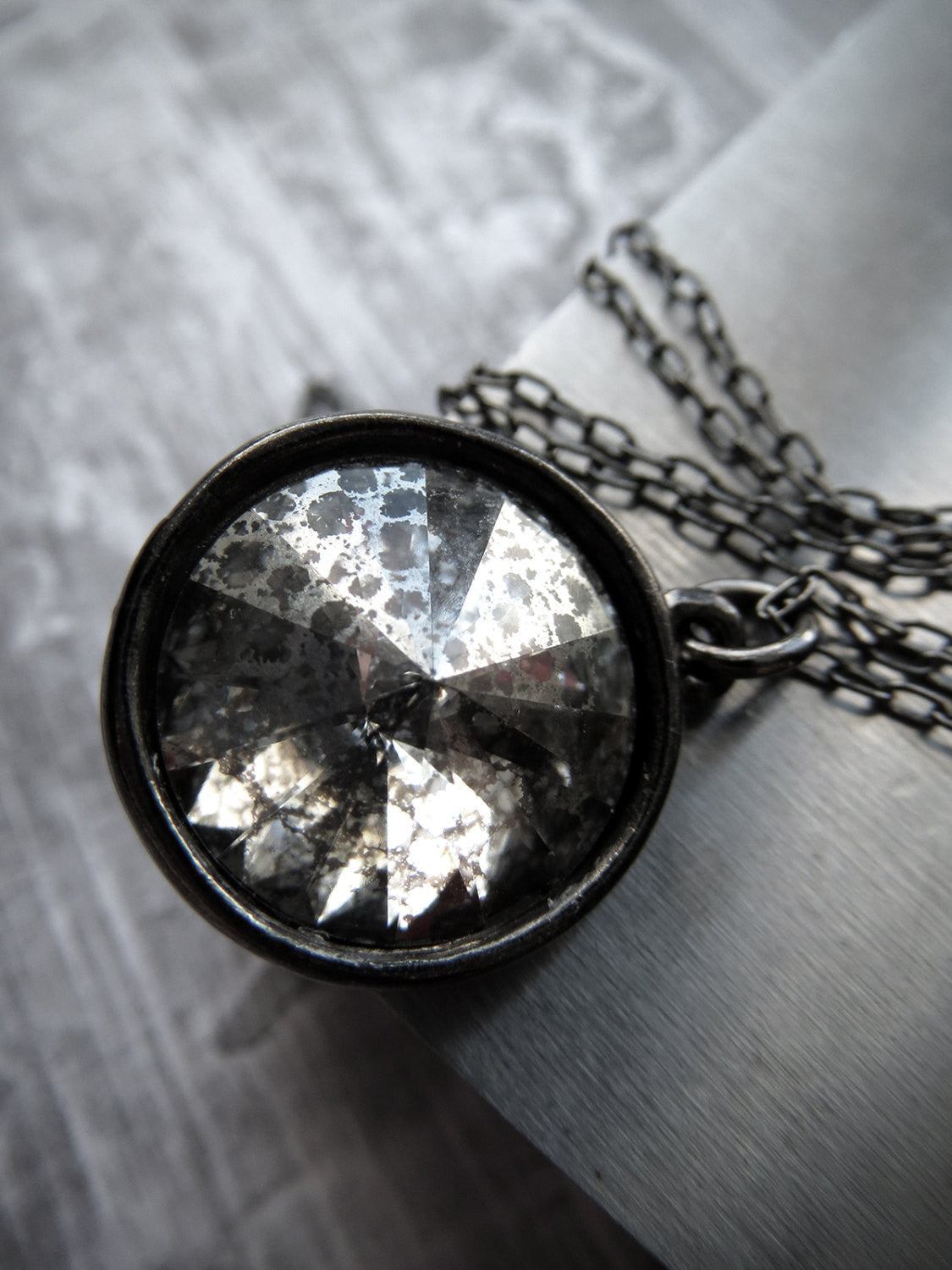 DISTRESSED - Silver Patina Crystal Rivoli Necklace