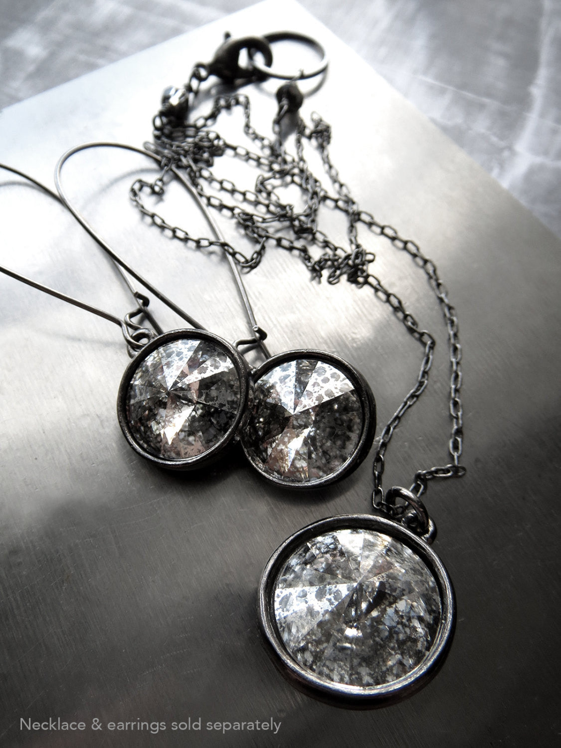 MERCURY - Silver Patina Rivoli Crystal Earrings