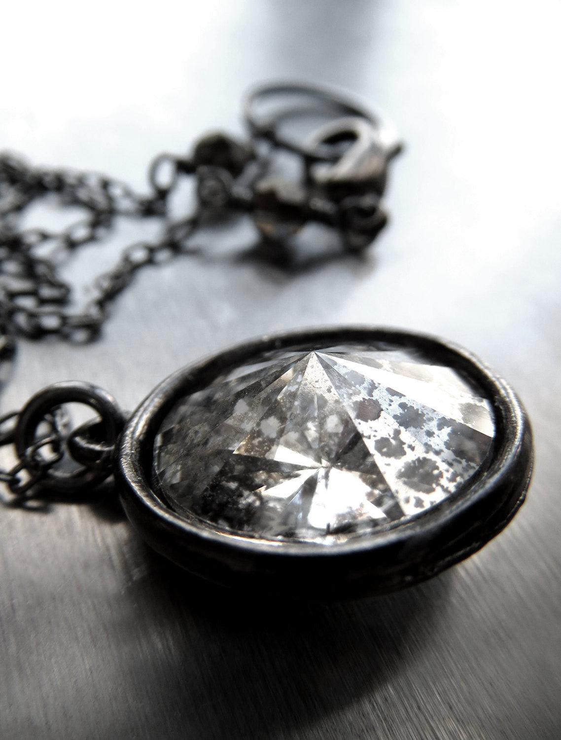 DISTRESSED - Silver Patina Crystal Rivoli Necklace