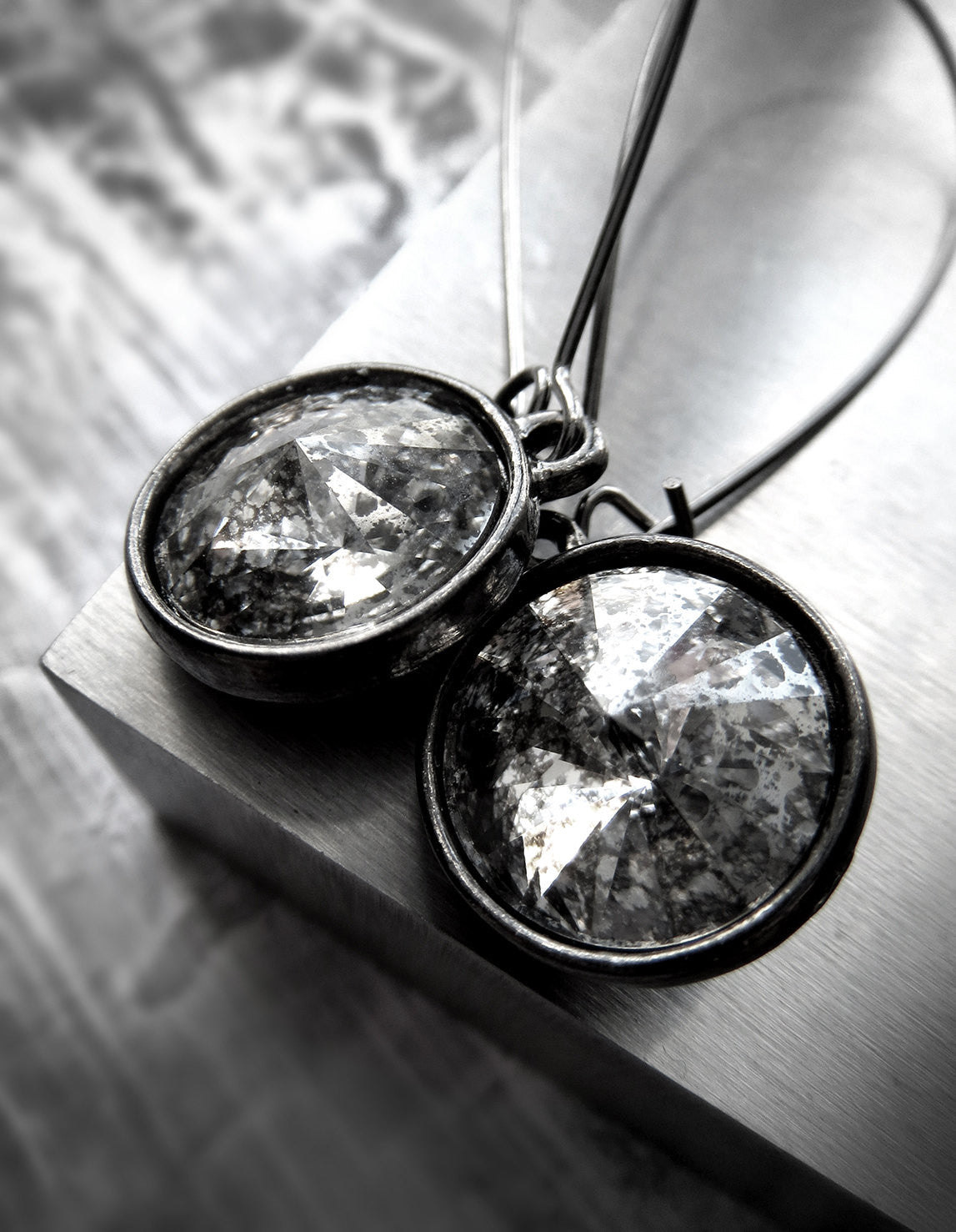 MERCURY - Silver Patina Rivoli Crystal Earrings