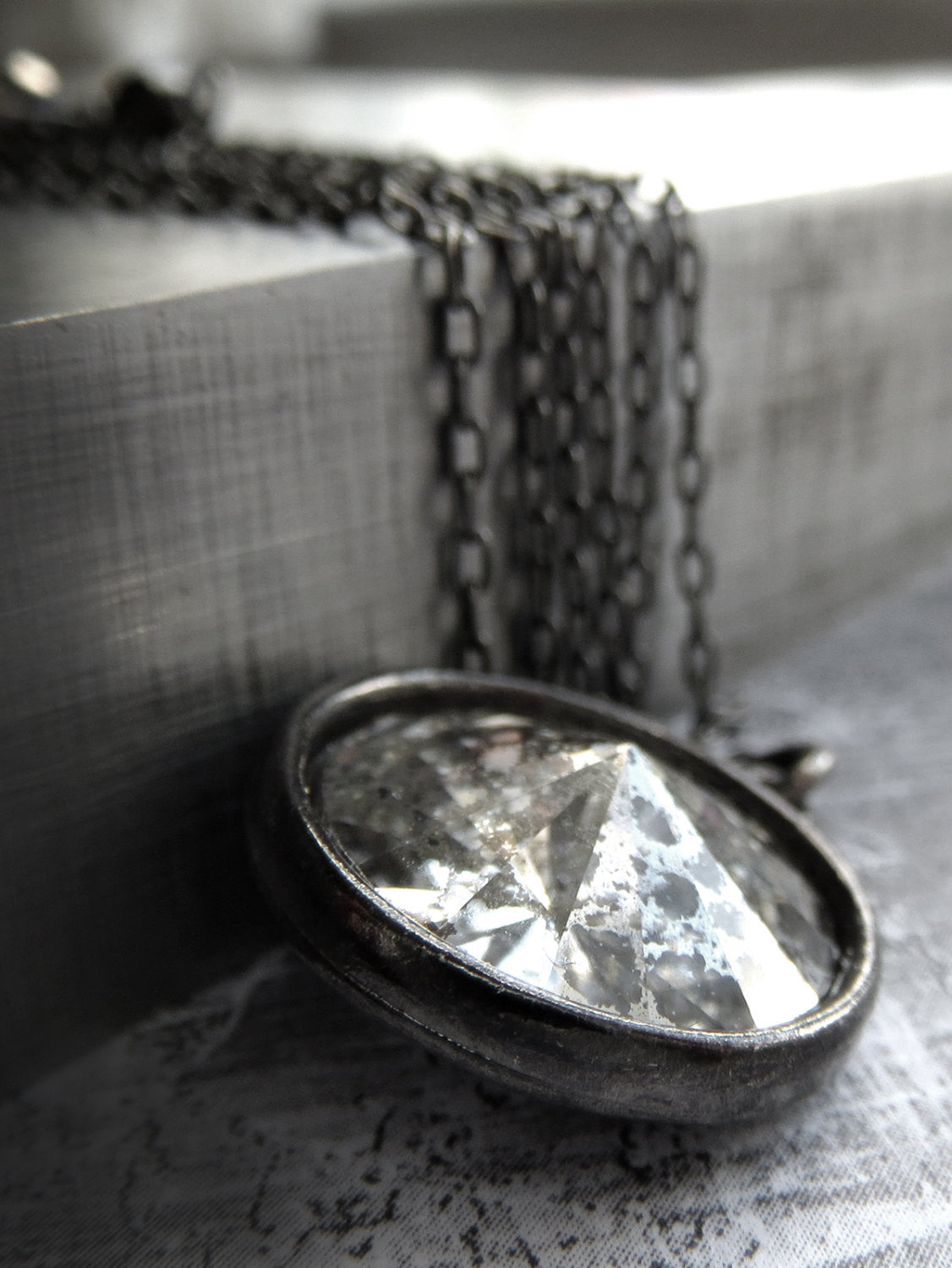 DISTRESSED - Silver Patina Crystal Rivoli Necklace