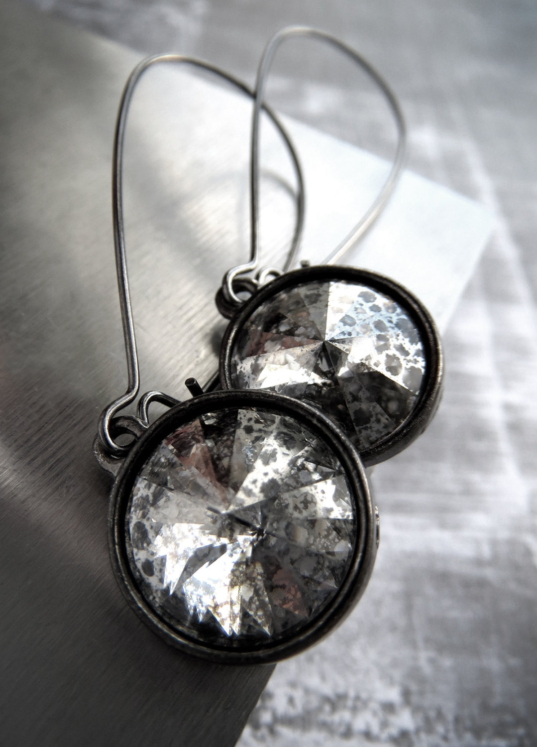 MERCURY - Silver Patina Rivoli Crystal Earrings