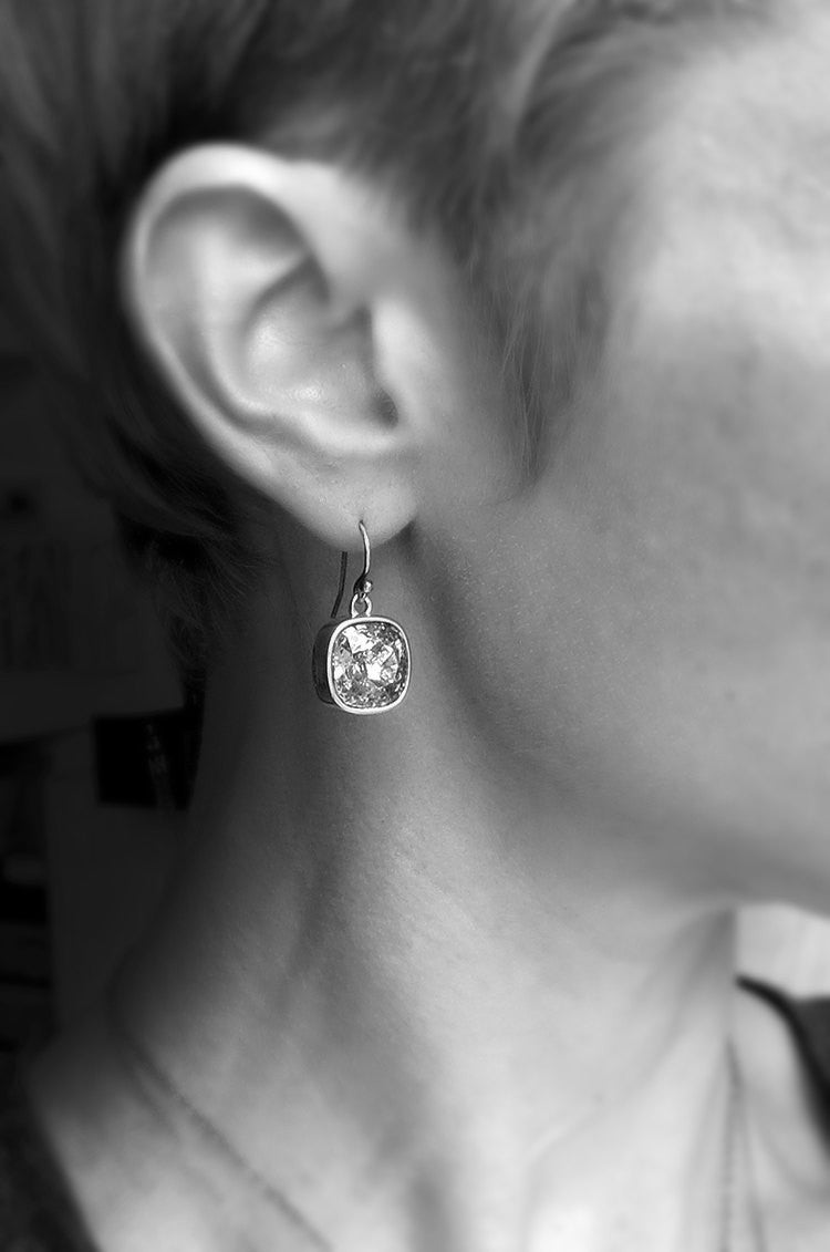 Sky Blue Crystal Earrings with Silver Bezels