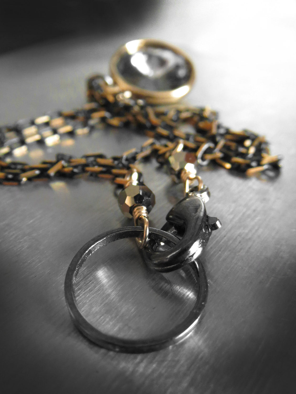 Black Night Crystal Rivoli Necklace with Gold Bezel