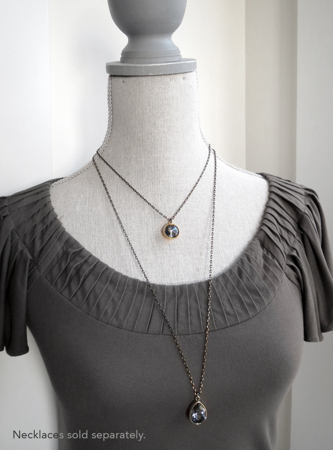 Black Night Crystal Rivoli Necklace with Gold Bezel