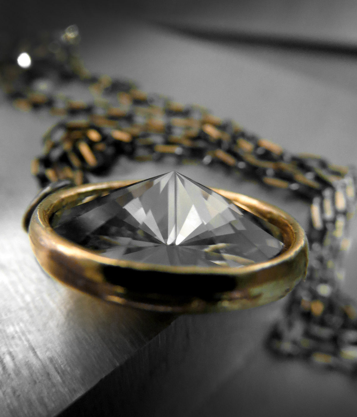 Black Night Crystal Rivoli Necklace with Gold Bezel