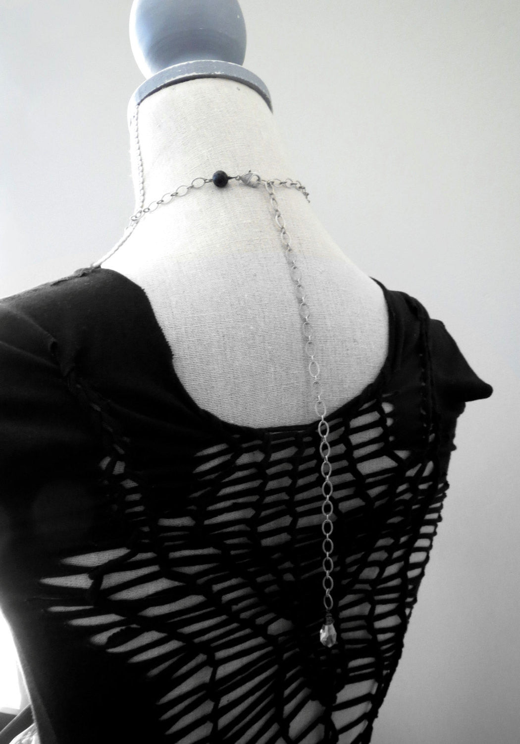 ASYMMETRY - Rough Cut Titanium Quartz, Silk Tassel & Crystal Necklace