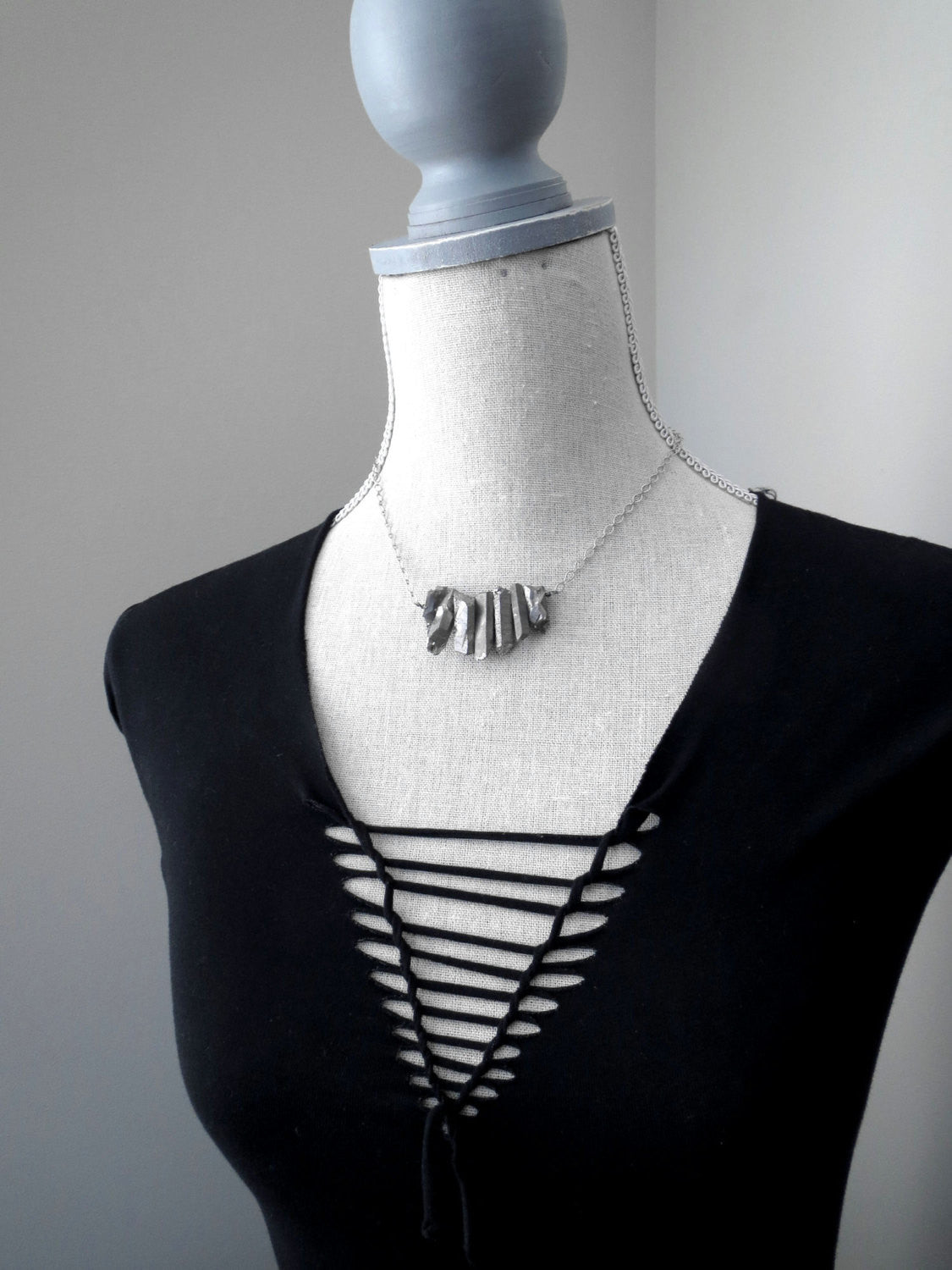 Rough Cut Titanium Quartz Point Necklace