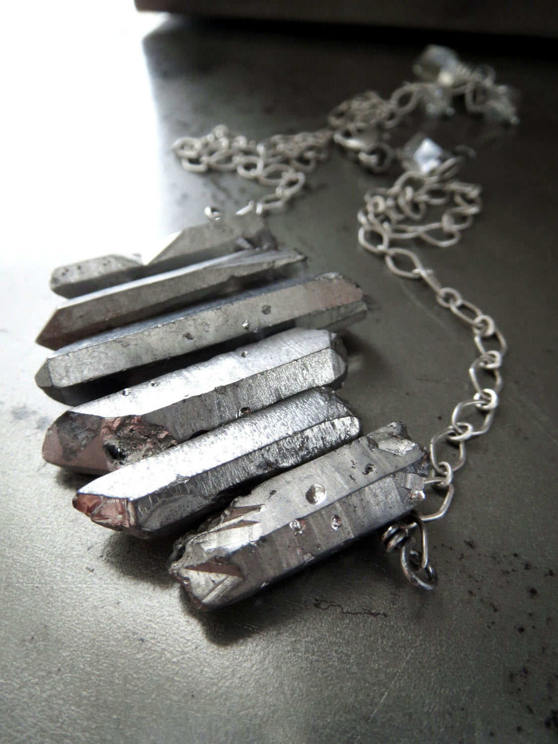 Rough Cut Titanium Quartz Point Necklace