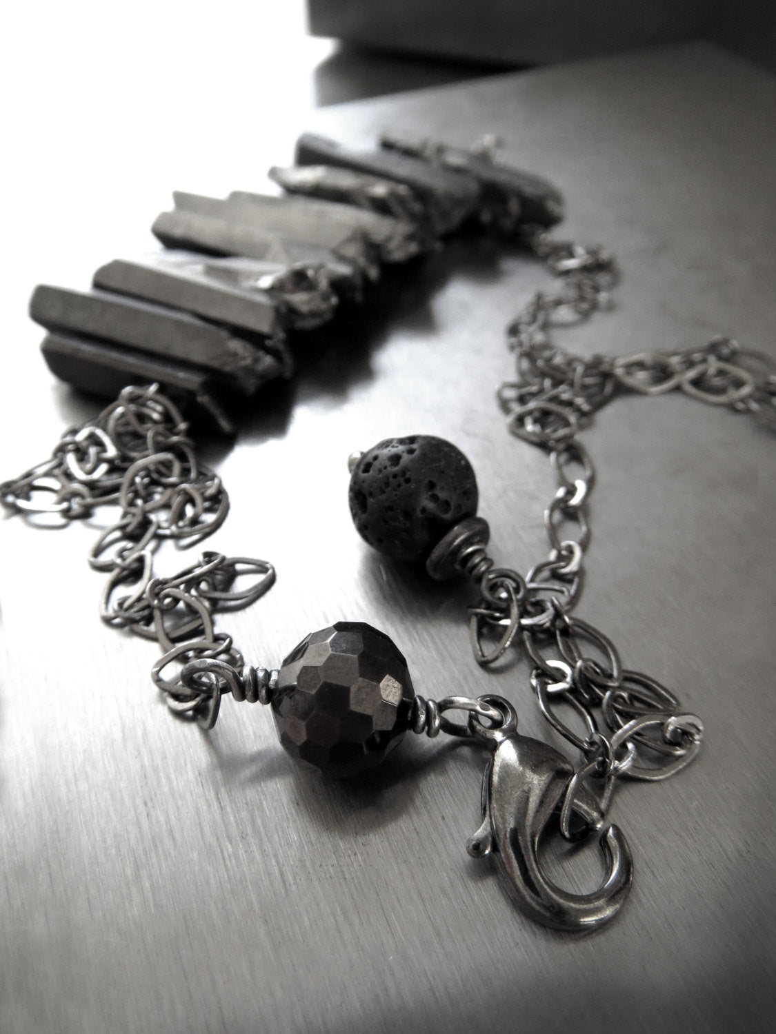 Gunmetal Black Rough-Cut Quartz Spike Necklace
