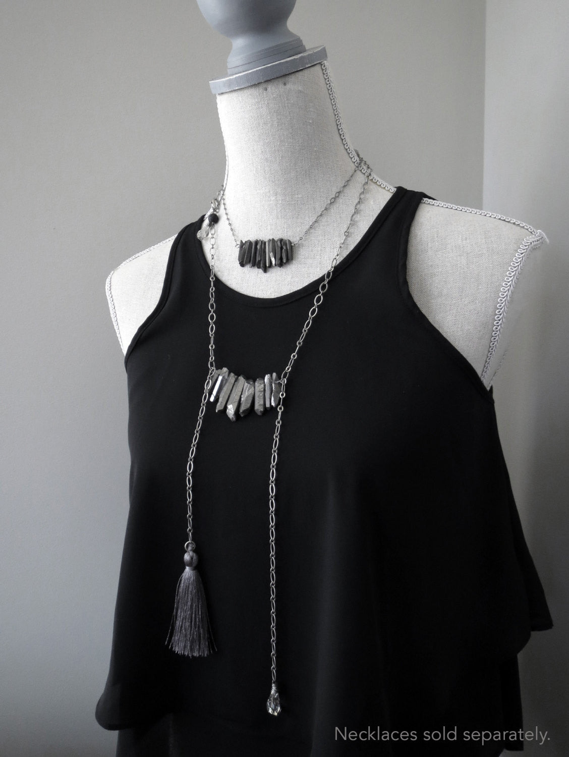 Gunmetal Black Rough-Cut Quartz Spike Necklace