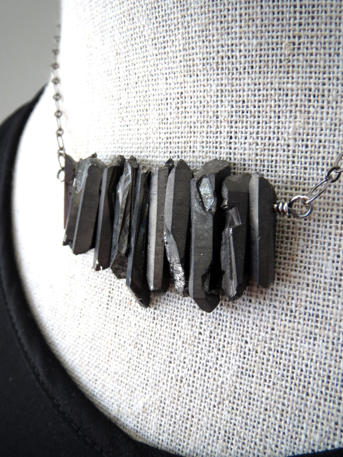 Gunmetal Black Rough-Cut Quartz Spike Necklace