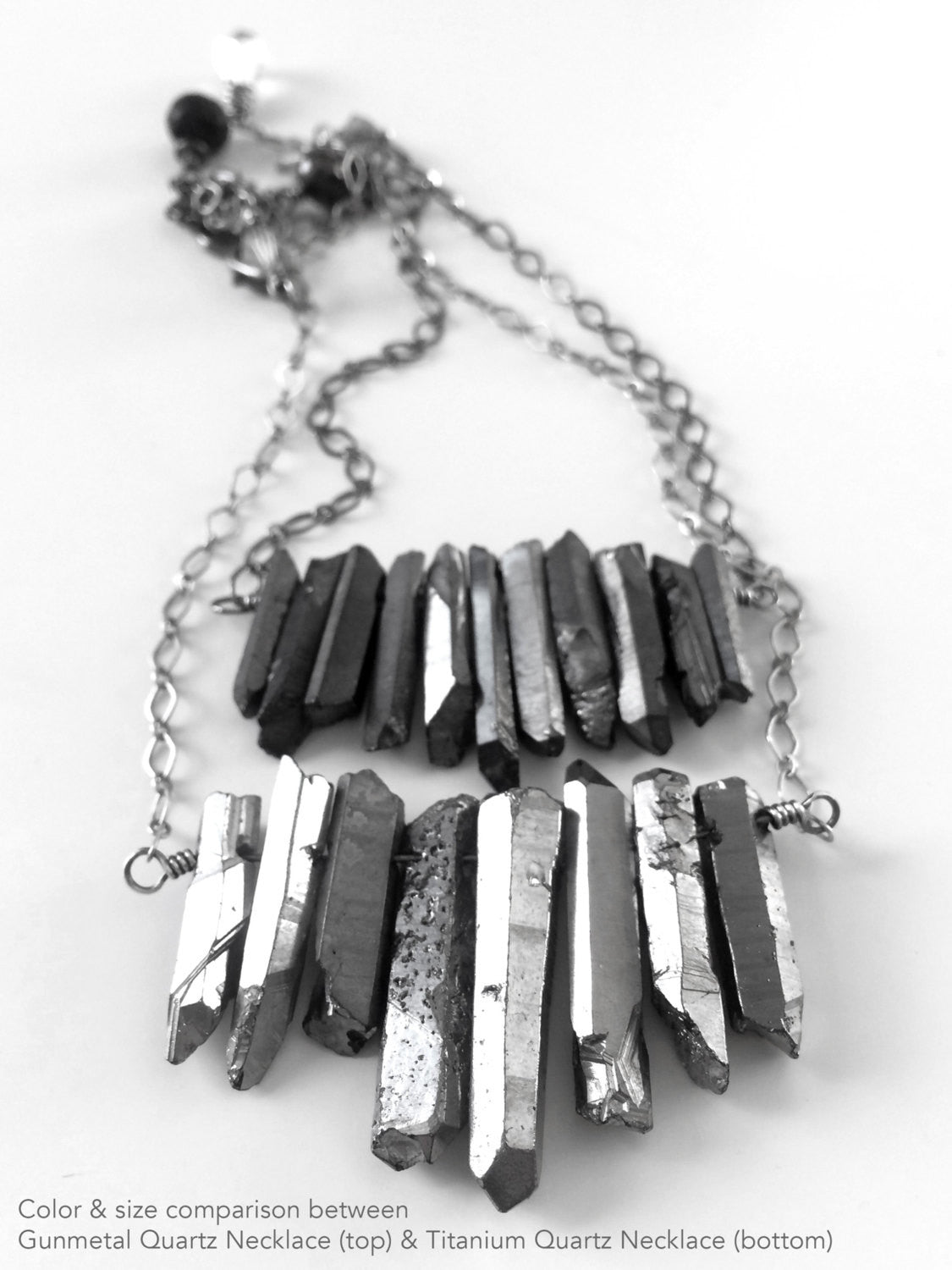 Gunmetal Black Rough-Cut Quartz Spike Necklace