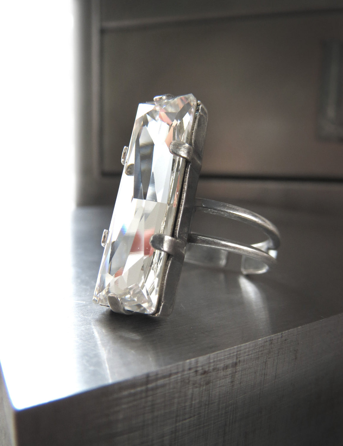 Modern Architectural Crystal Ring - Clear Crystal