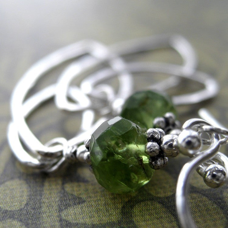 Green Vessonite Gemstone Earrings with Sterling Silver Leaves