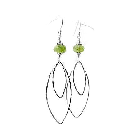 Green Vessonite Gemstone Earrings with Sterling Silver Leaves