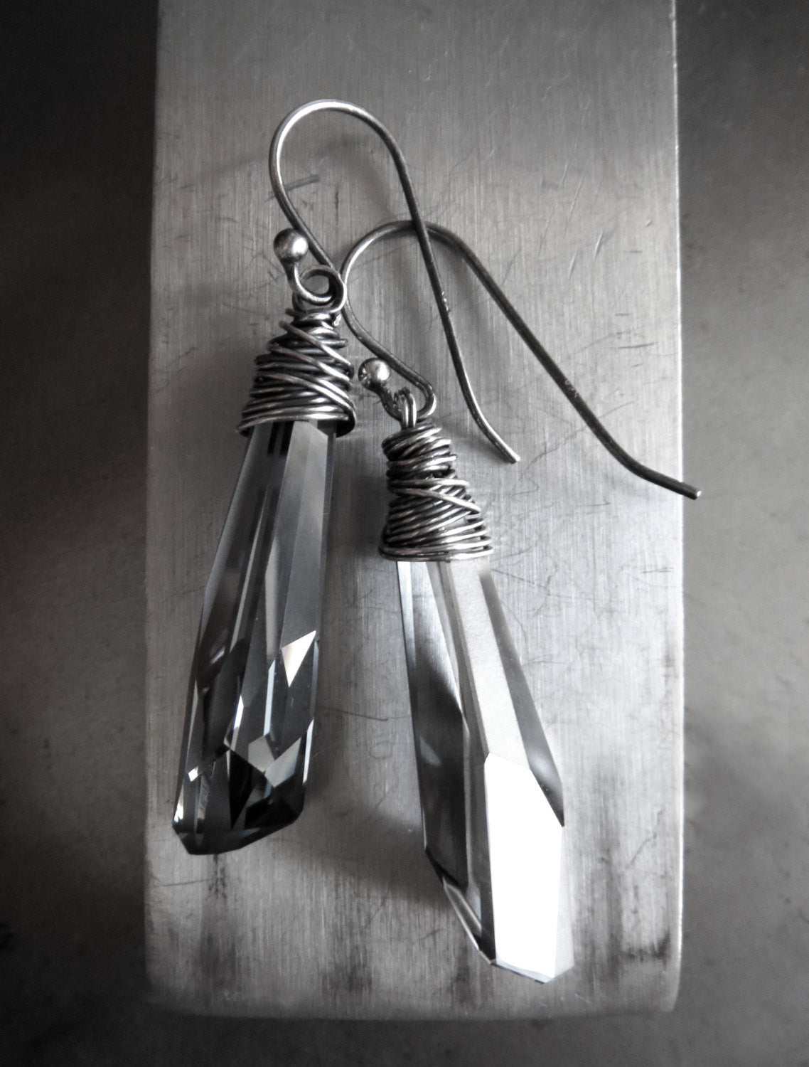 SHARD - Black Night Crystal Earrings with Oxidized Sterling Silver