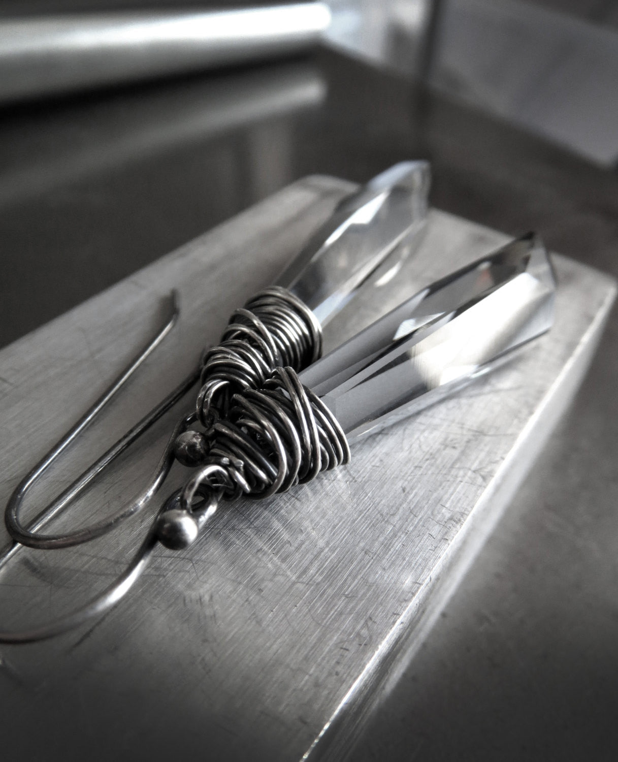 SHARD - Black Night Crystal Earrings with Oxidized Sterling Silver