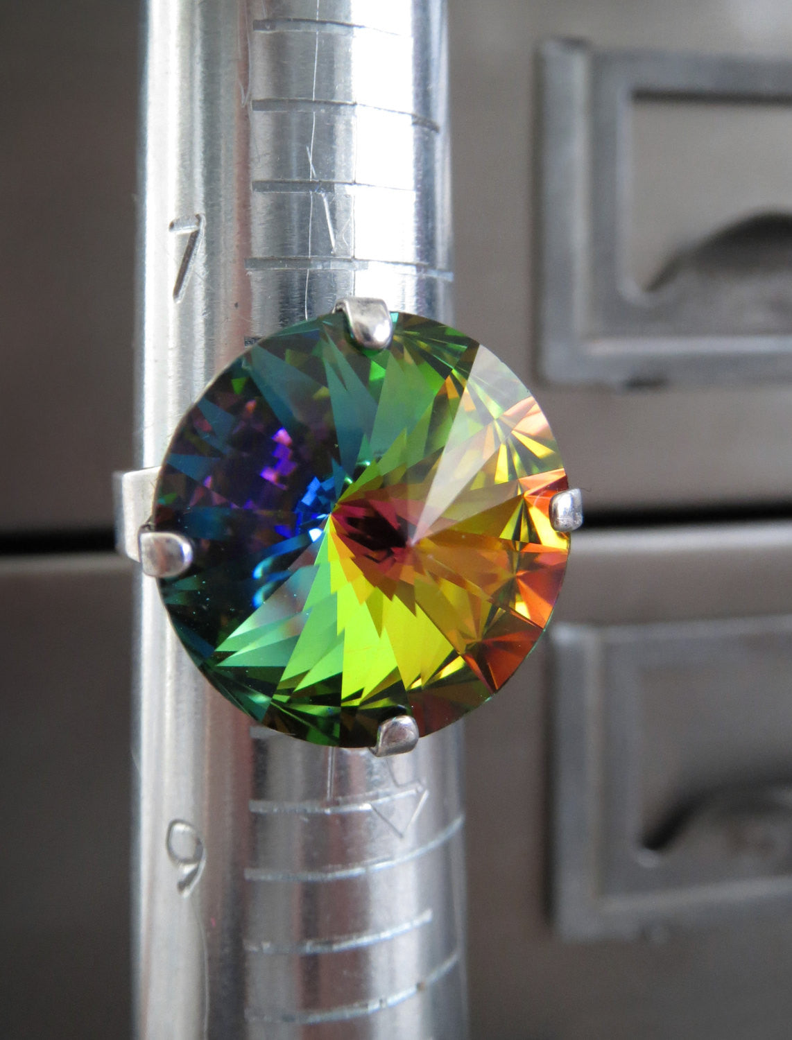 Round Rainbow Crystal Ring