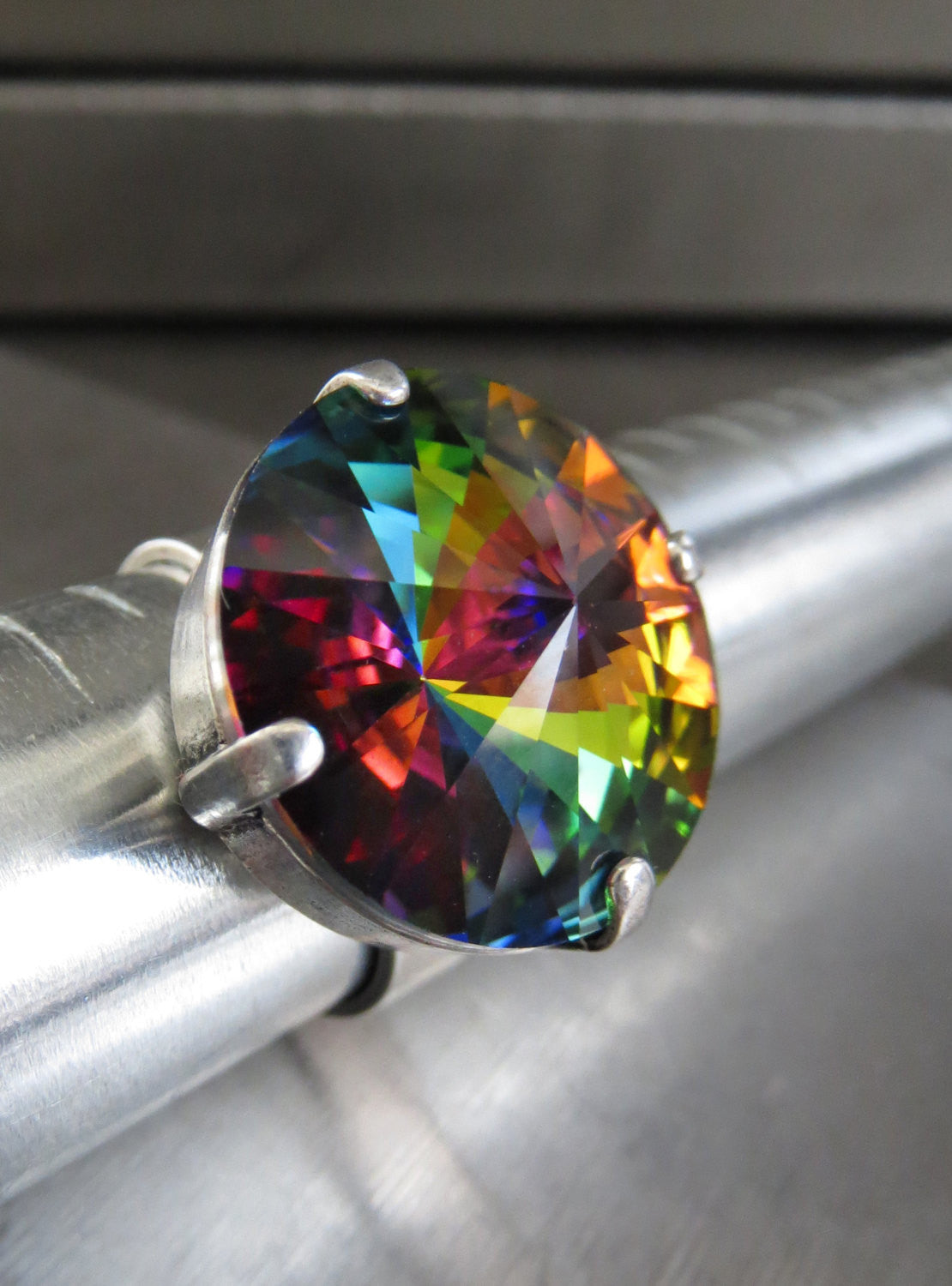 Round Rainbow Crystal Ring