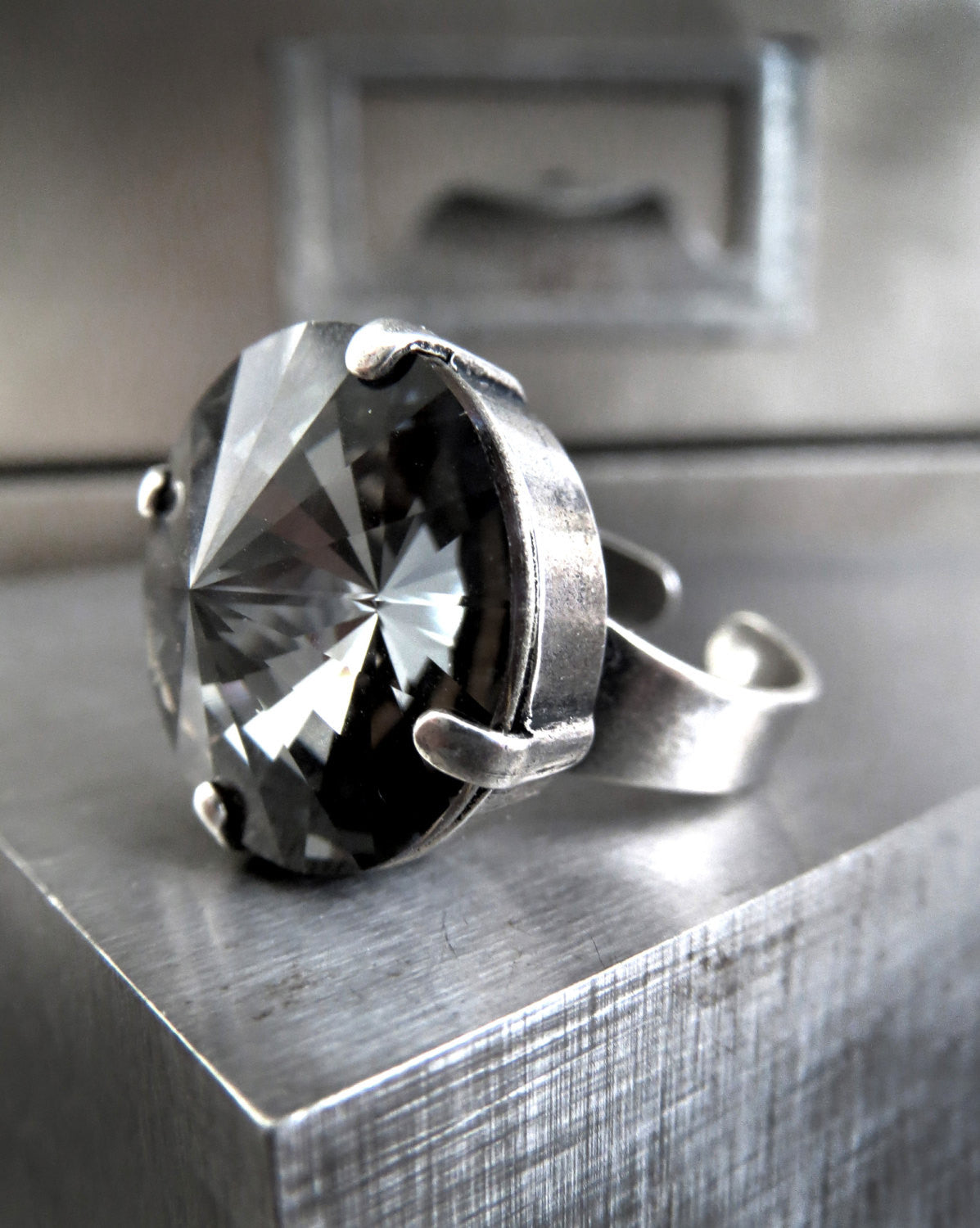 Modern Midnight Black Crystal Ring