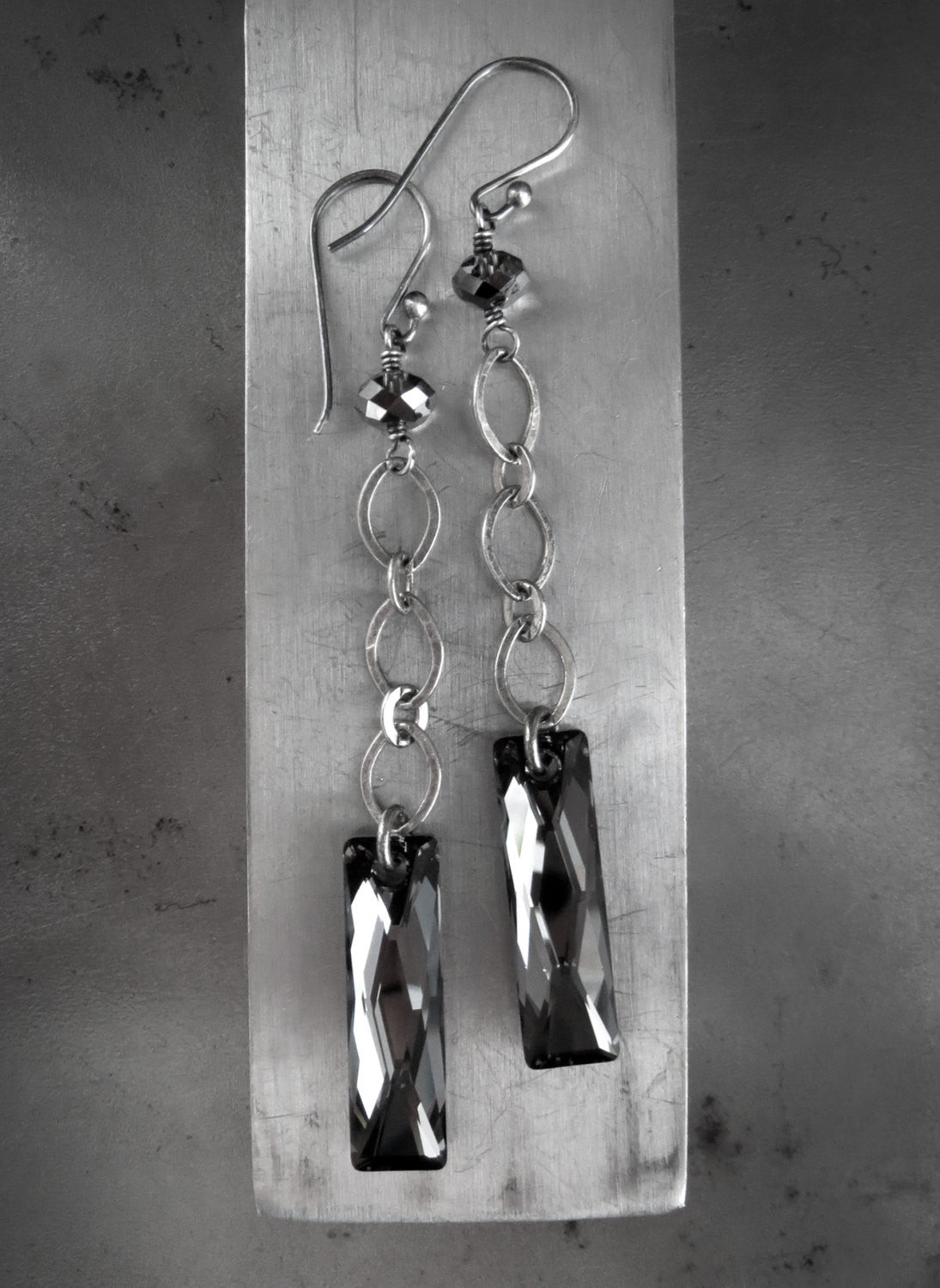 DRAMA - Modern Long Sleek Earrings with Black Night Crystal