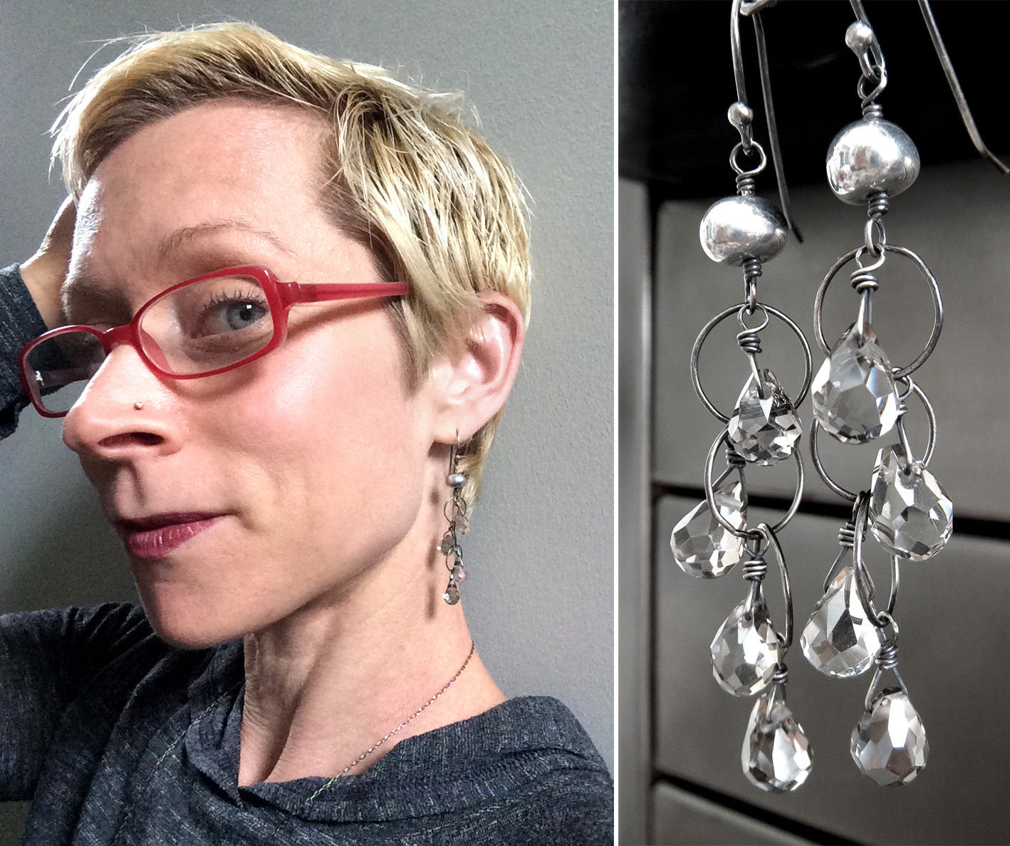 LITTLE RAIN CLOUDS - Teardrop Earrings on Oxidized Silver Chain