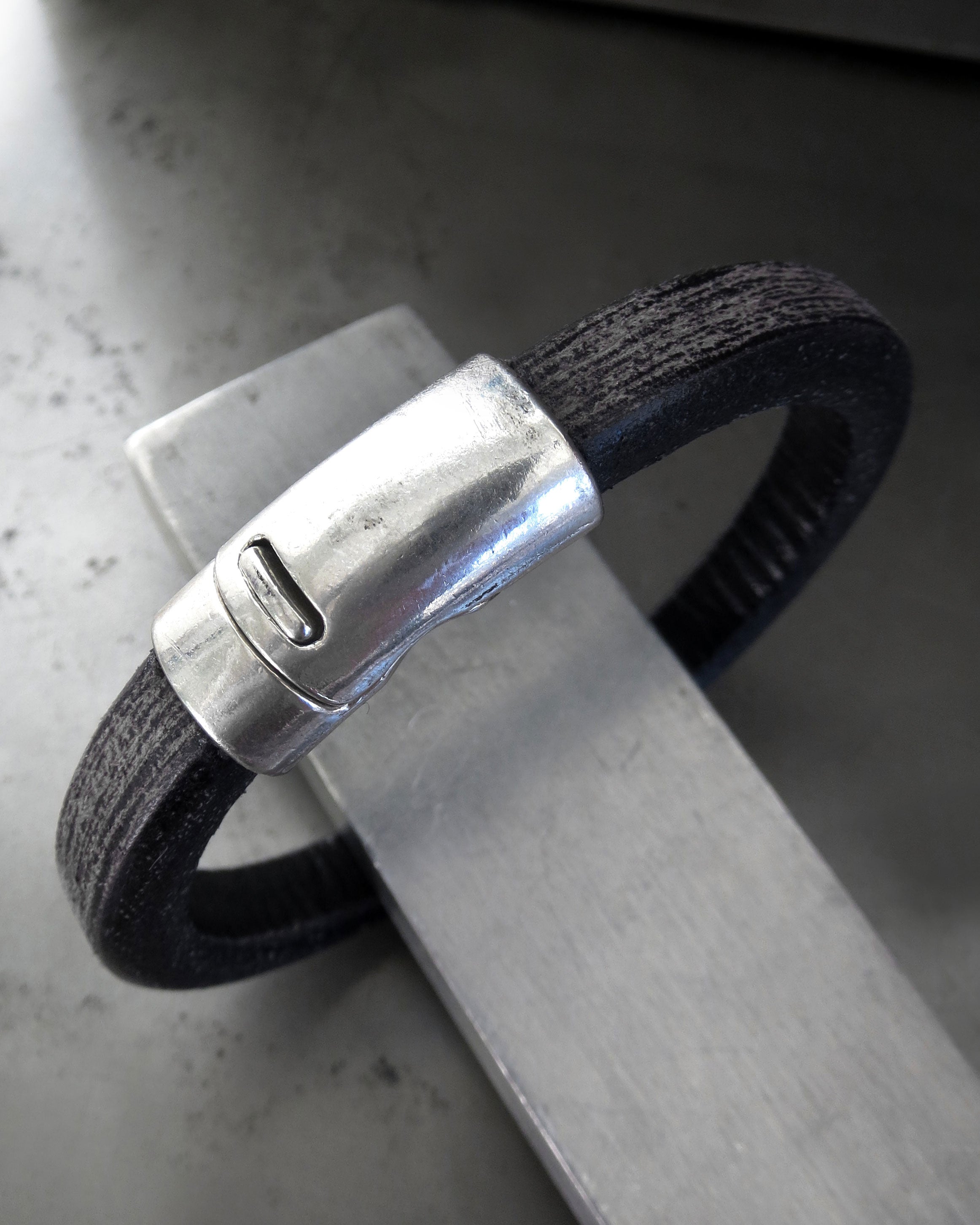 Distressed Charcoal Black Leather Bracelet