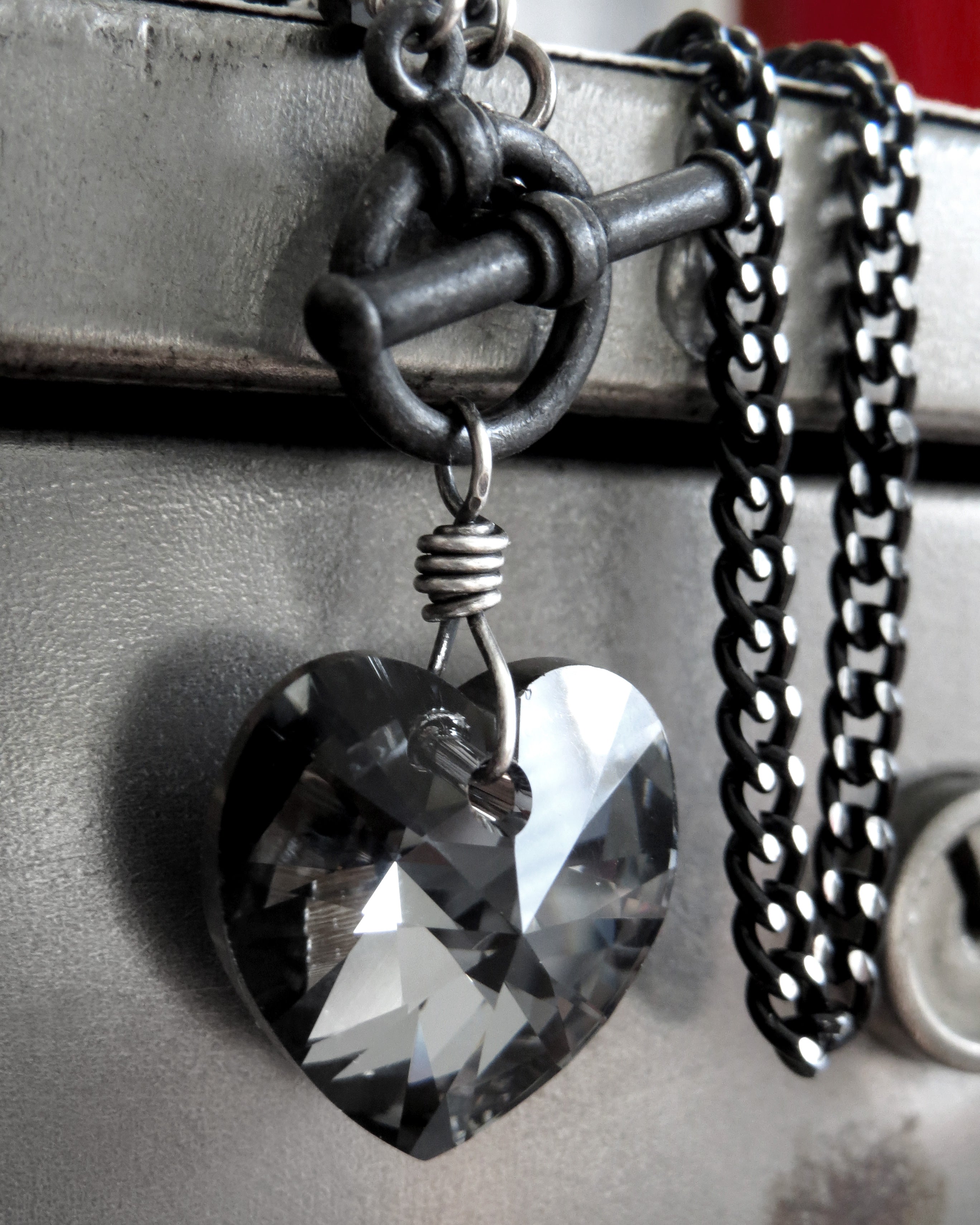 TOUGH LOVE V2 - Small Black Crystal Heart Pendant Necklace