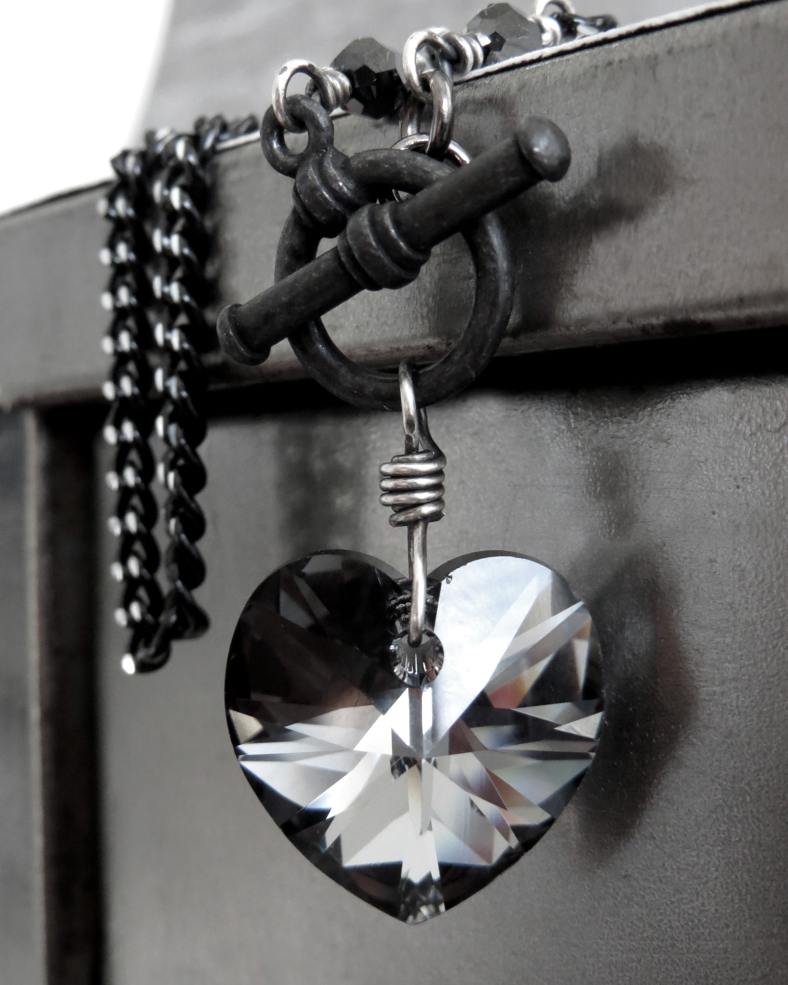 TOUGH LOVE V2 - Small Black Crystal Heart Pendant Necklace