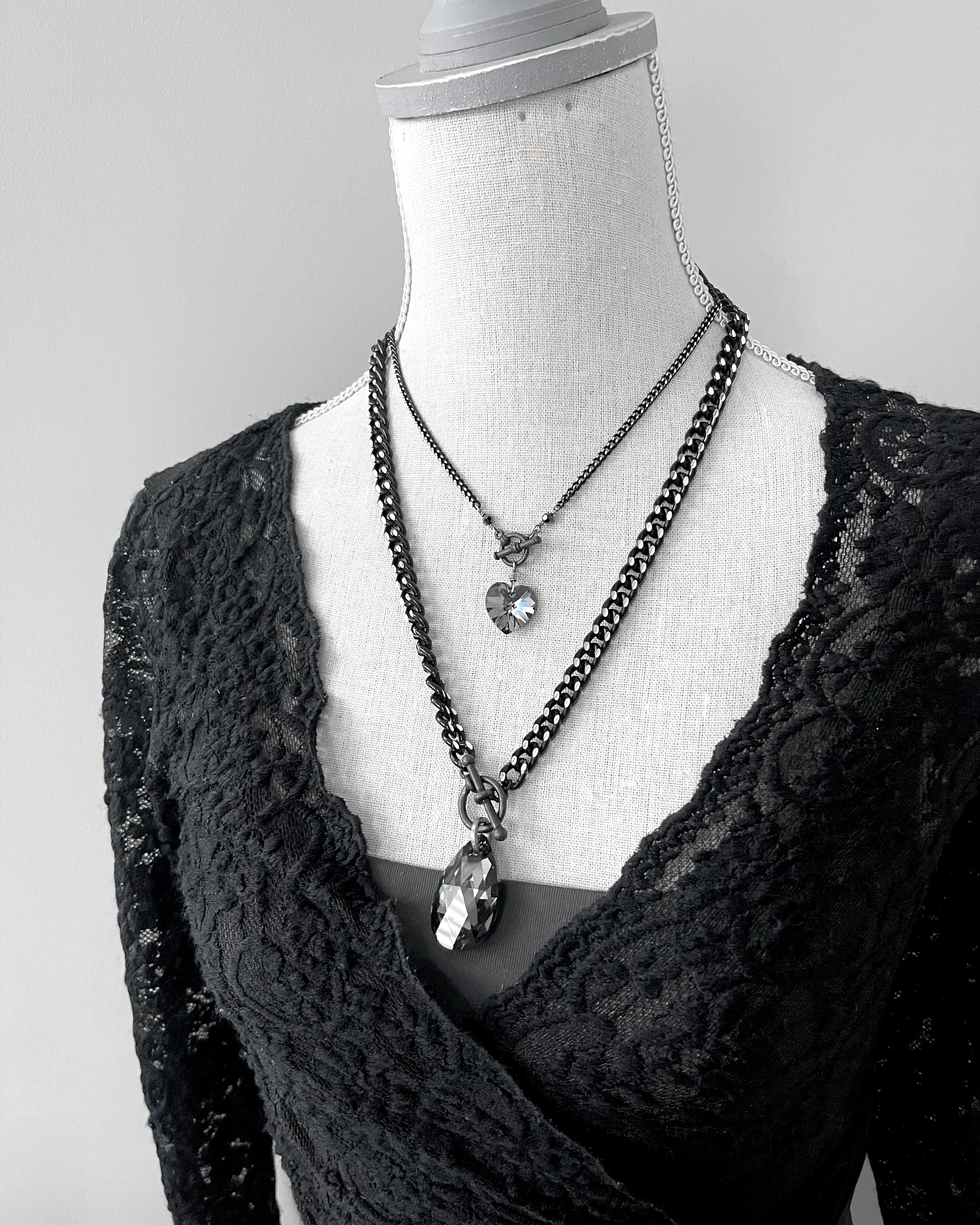 TOUGH LOVE V2 - Small Black Crystal Heart Pendant Necklace