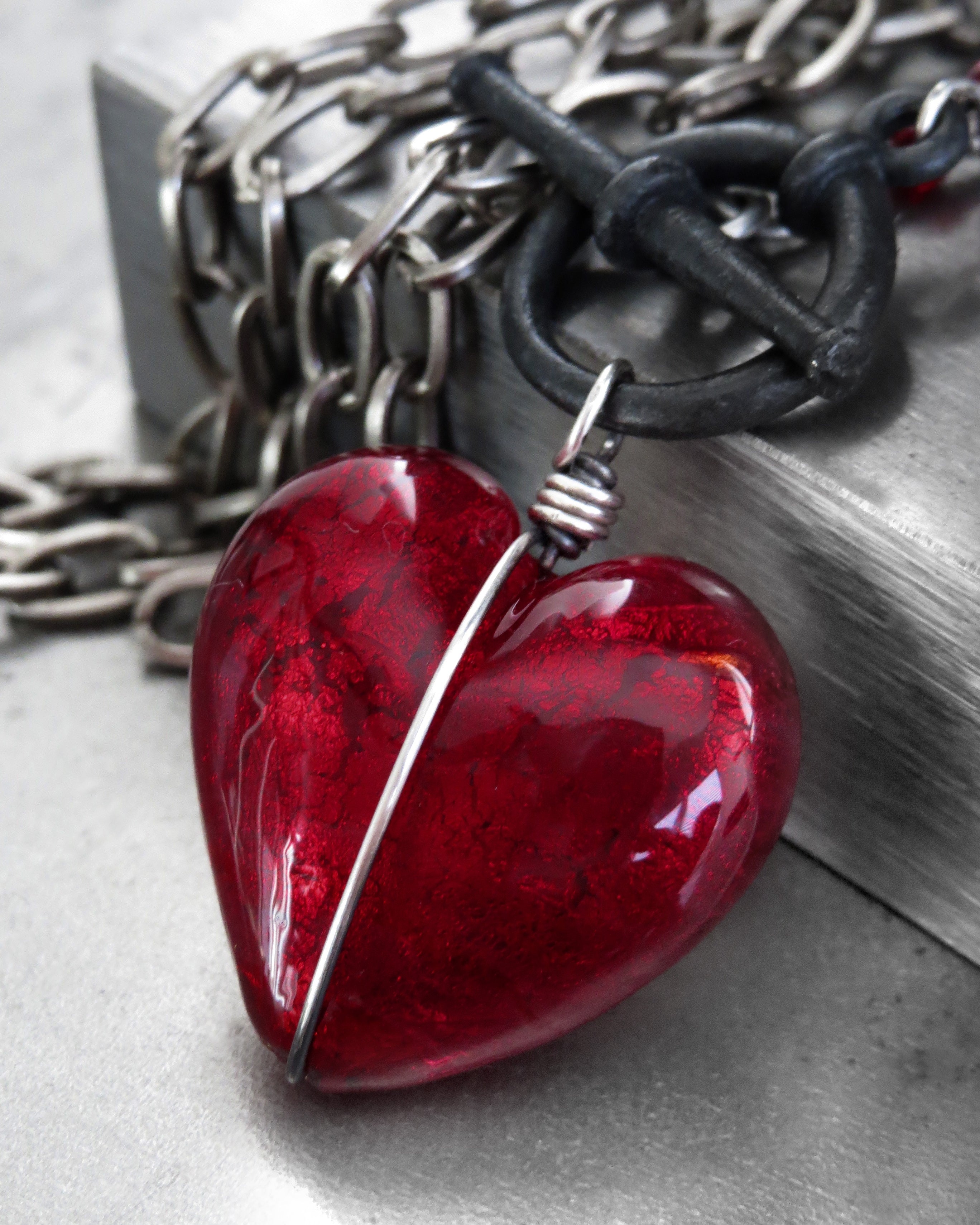 Ver 10. HEART of DARKNESS - Deep Red Heart Pendant Necklace