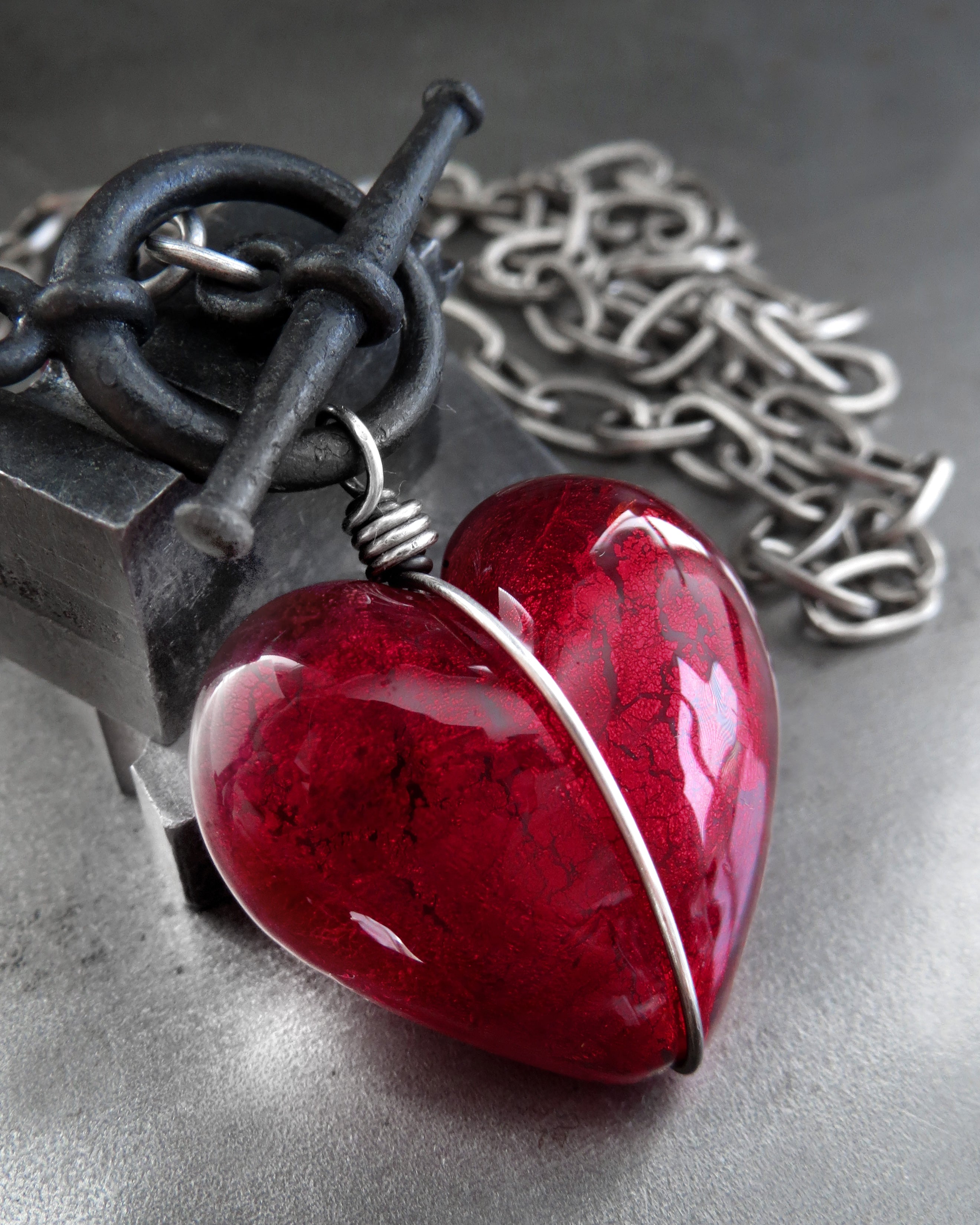 Ver 10. HEART of DARKNESS - Deep Red Heart Pendant Necklace