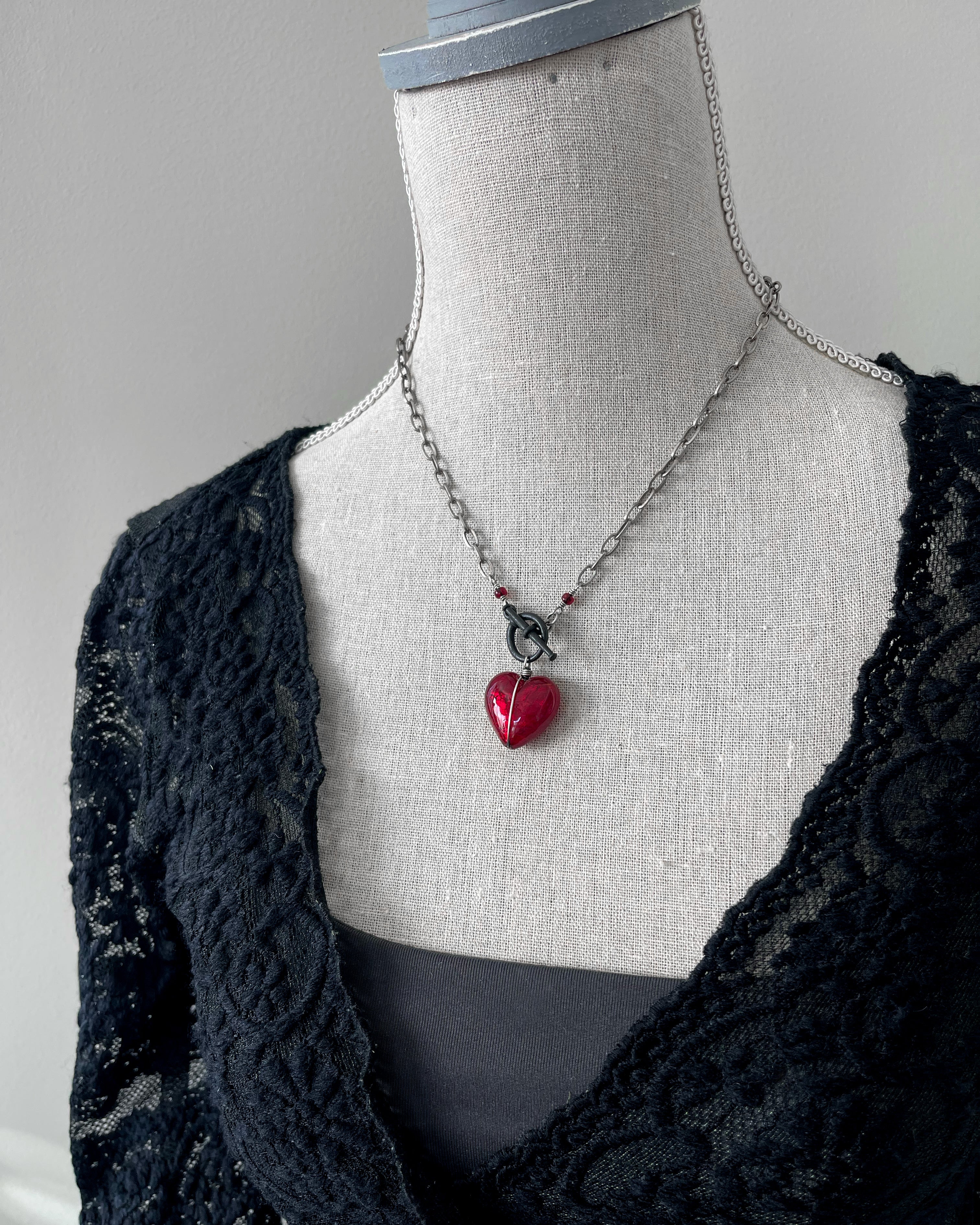 Ver 10. HEART of DARKNESS - Deep Red Heart Pendant Necklace